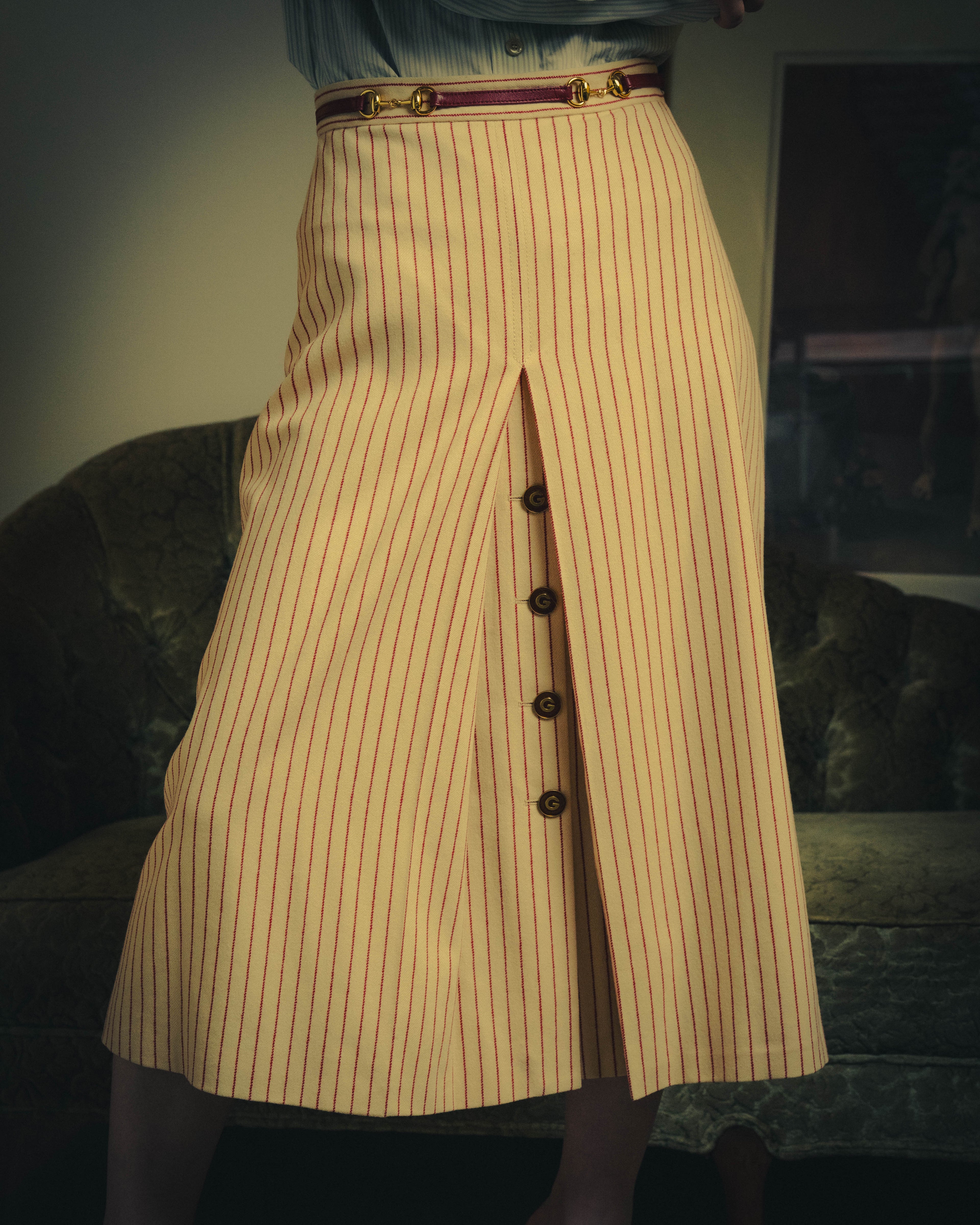 -SPECIAL- “GUCCI” 2015-2022 vintage inspired horsebit striped wool skirt
