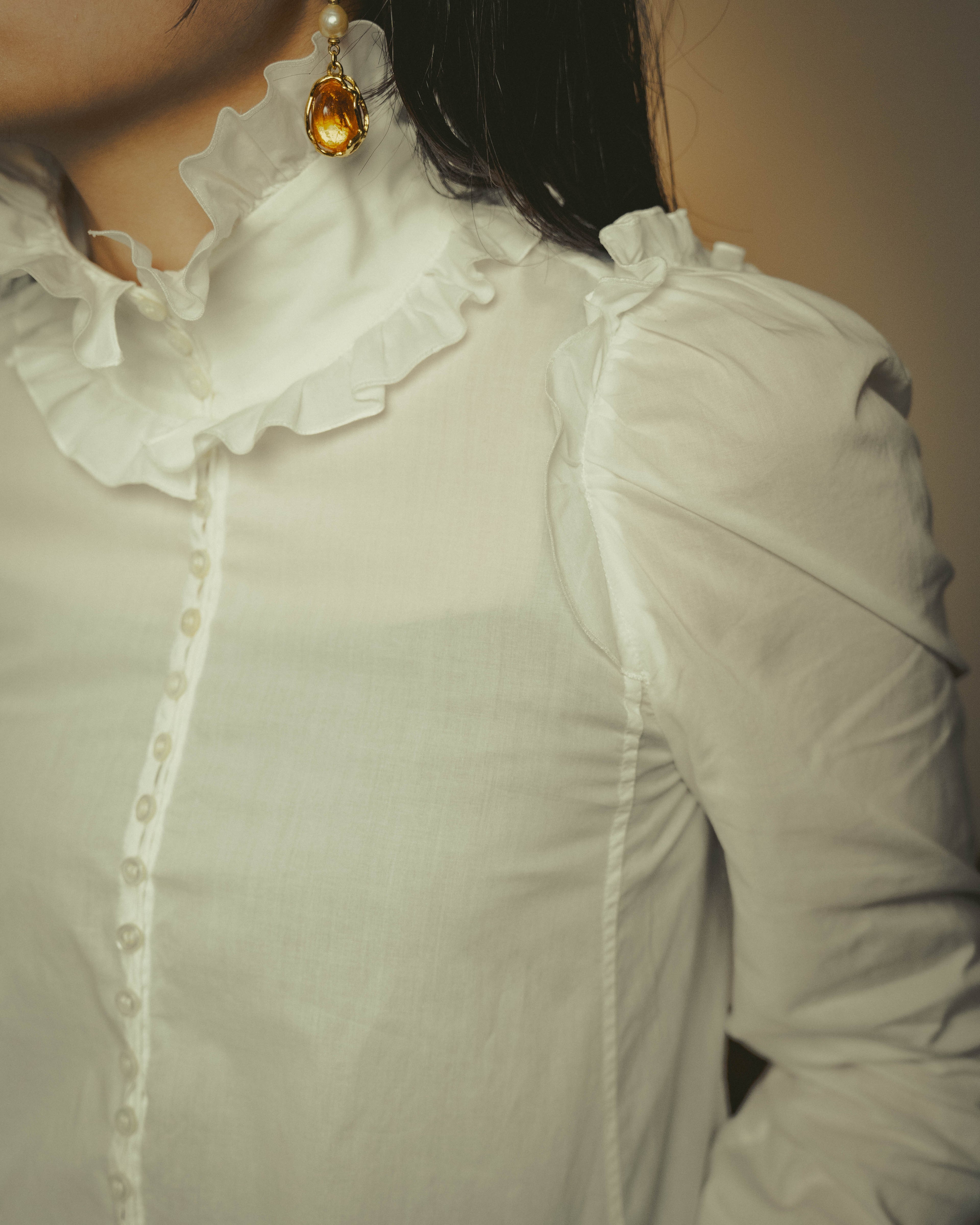 -SPECIAL- “YVES SAINT LAURENT” 70’s-90’s Ruffled high-neck blouse