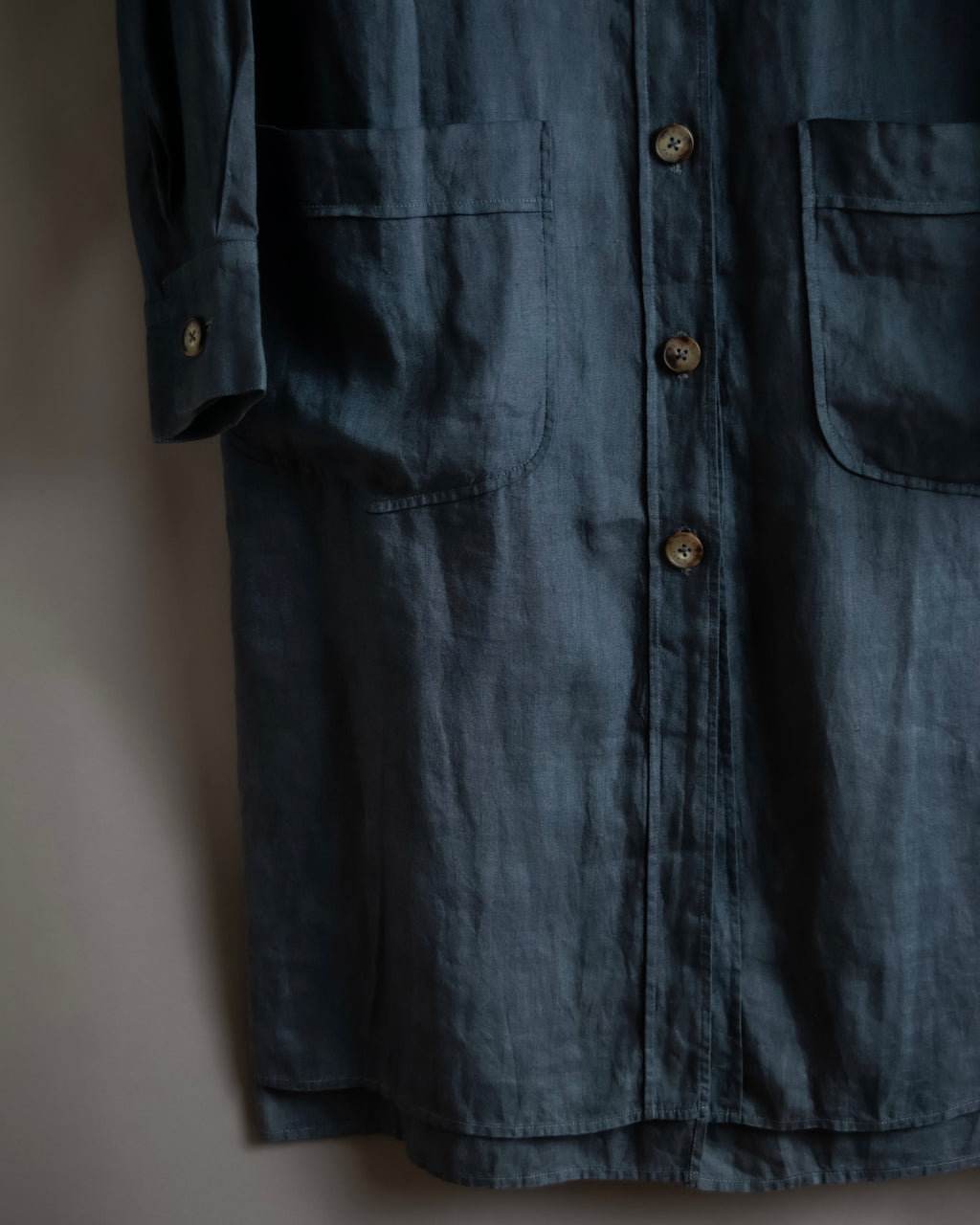 "HERMES" 90's Military detail linen long shirt dress