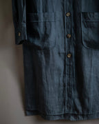 "HERMES" 90's Military detail linen long shirt dress