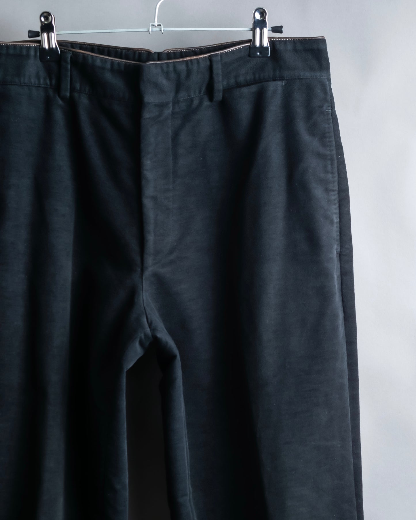 "HERMES" Leather trimmed design tapered pants