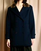 "VALENTINO" Fur collar double-breasted wool coat