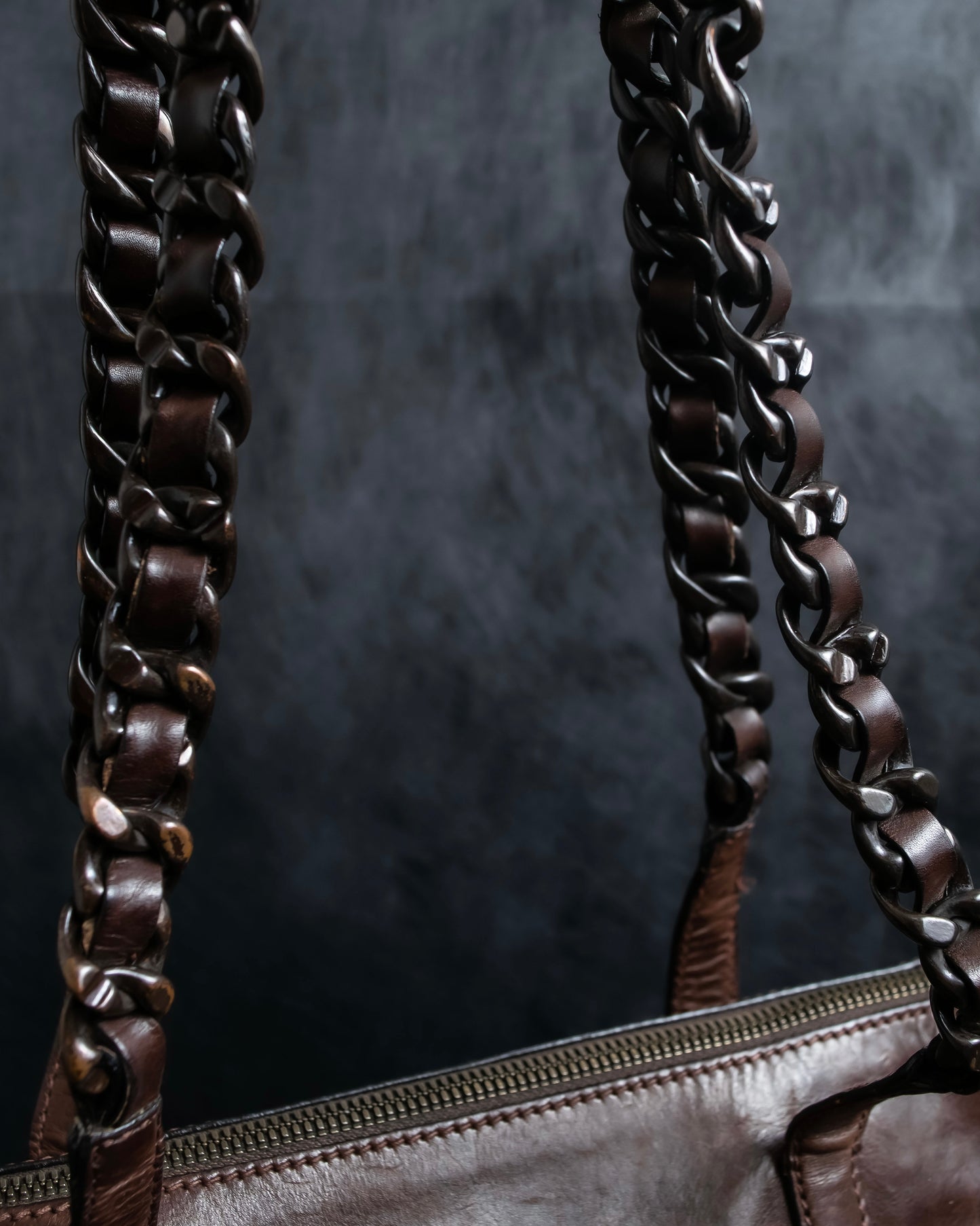 "PRADA" Brown leather chain shoulder bag