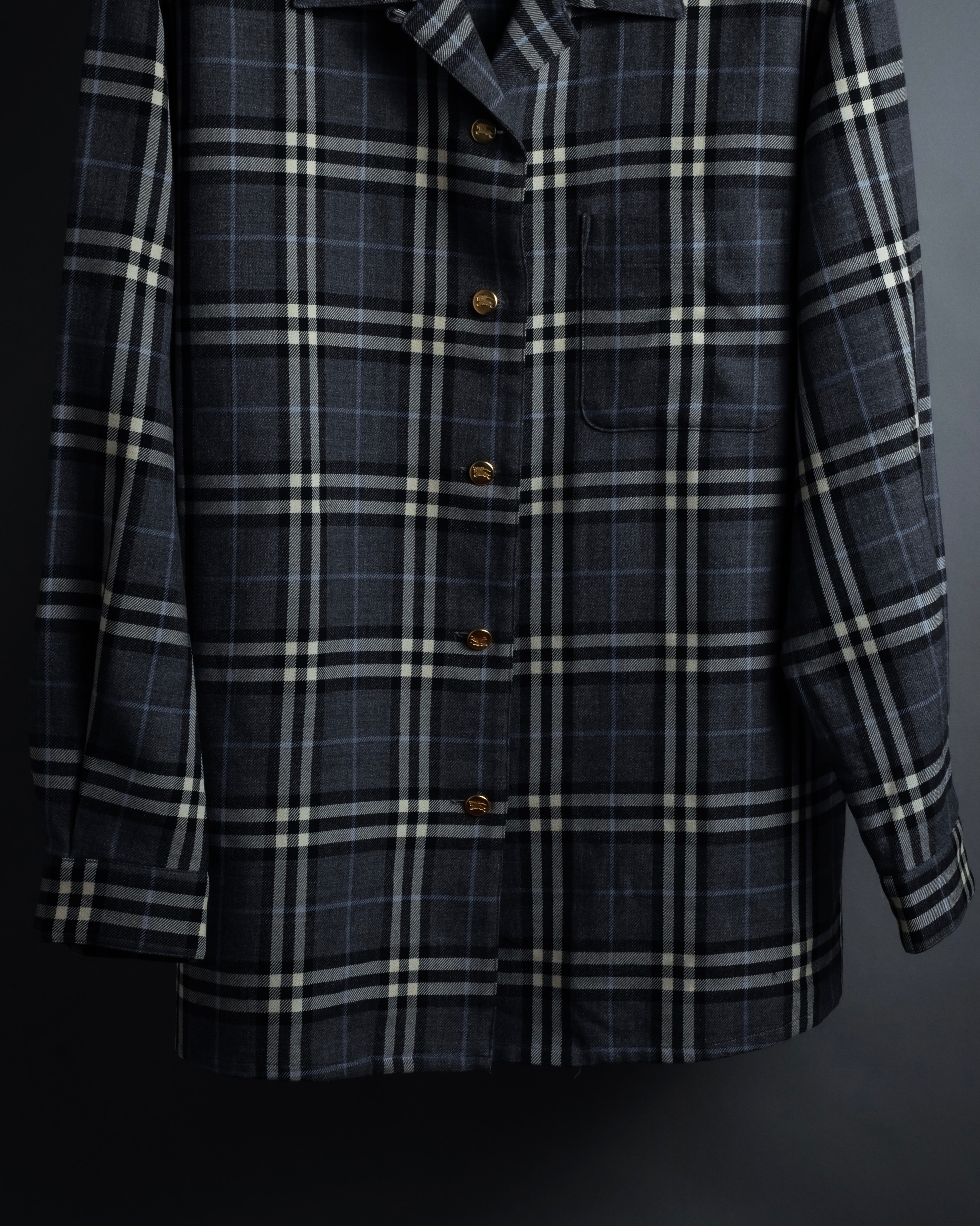 "BURBERRYS" Gold metal button design check pattern wool shirt