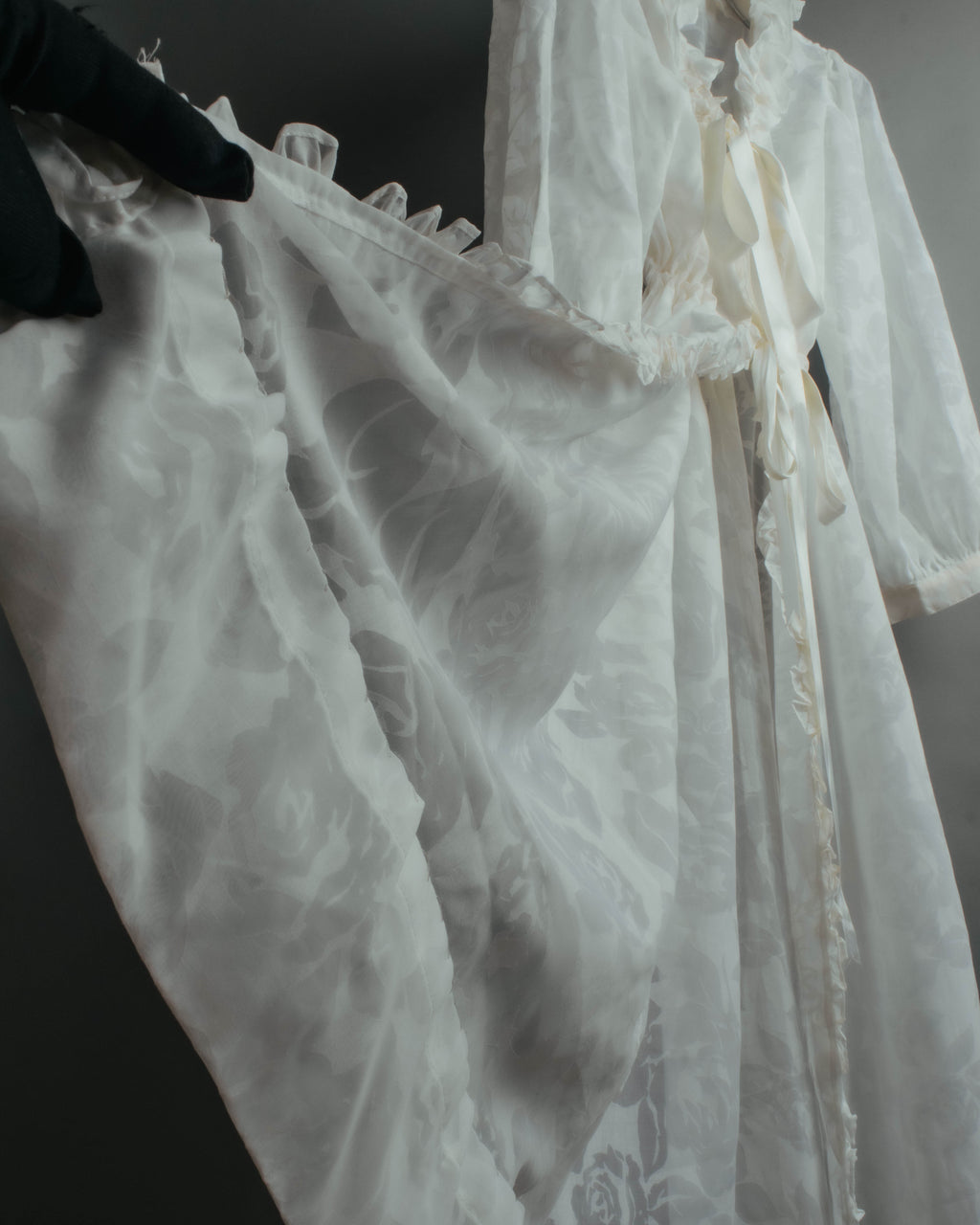 “Yves Saint Laurent” 80’s-90’s Sheer floral ruffle lingerie robe