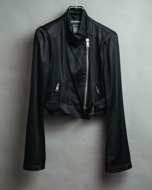 -SPECIAL- “ANN DEMEULEMEESTER” Pre-2012 asymmetric cropped satin biker jacket