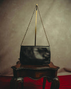 “BALENCIAGA” 80’s-early 90’s double BB leather chain shoulder bag