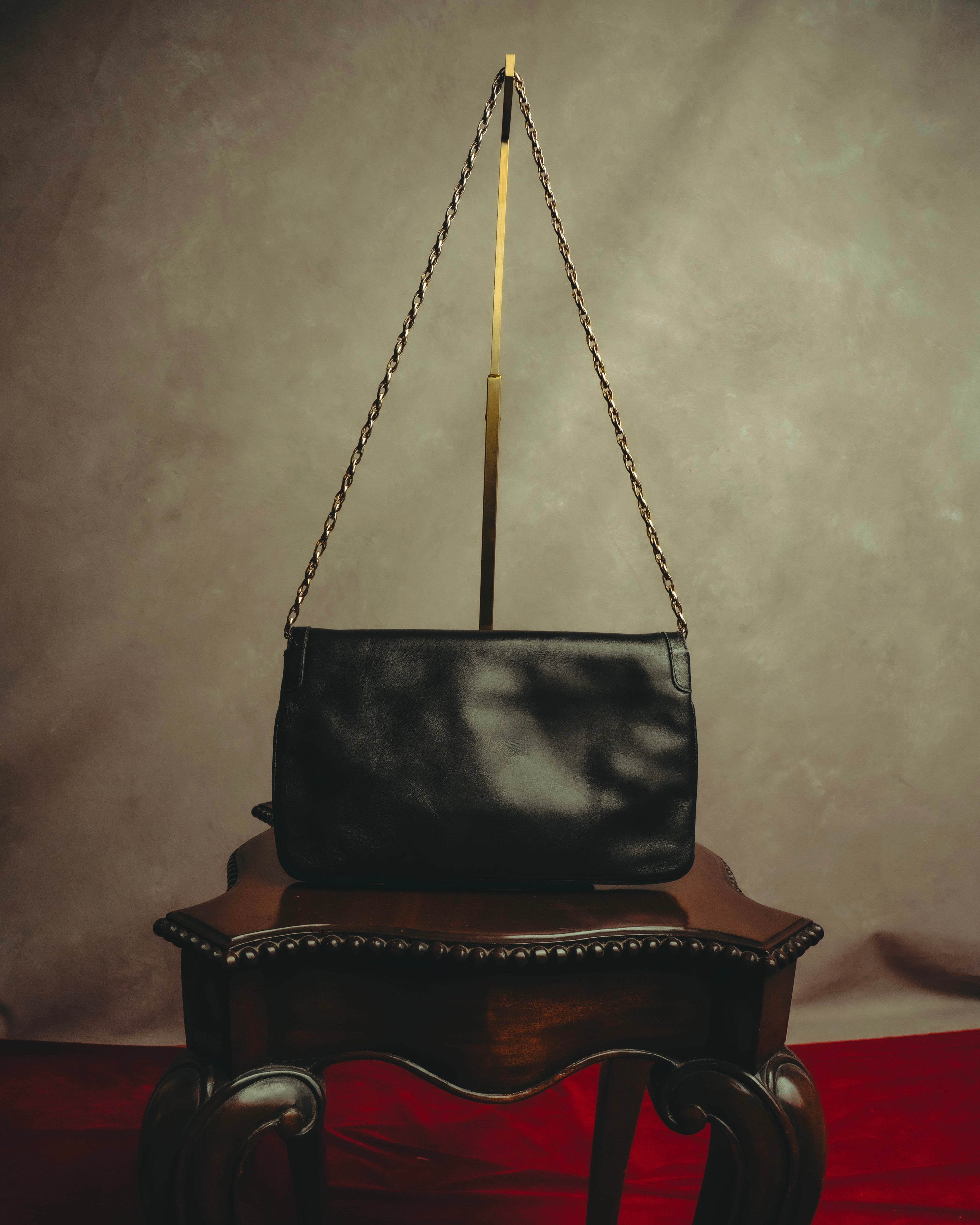 “BALENCIAGA” 80’s-early 90’s double BB leather chain shoulder bag