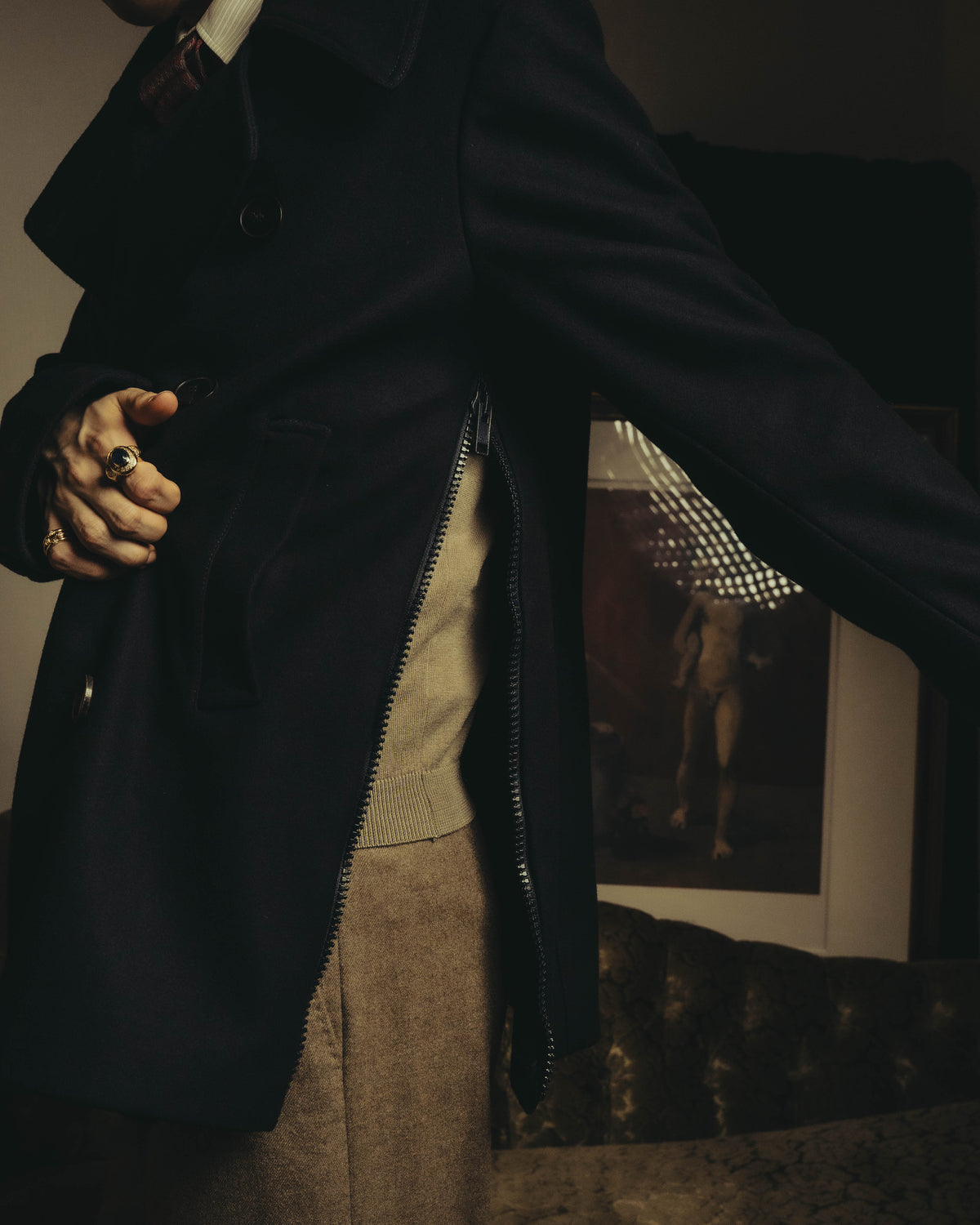 -SPECIAL- "DRIES VAN NOTEN" 10's Sculptural wide lapel double breasted wool coat