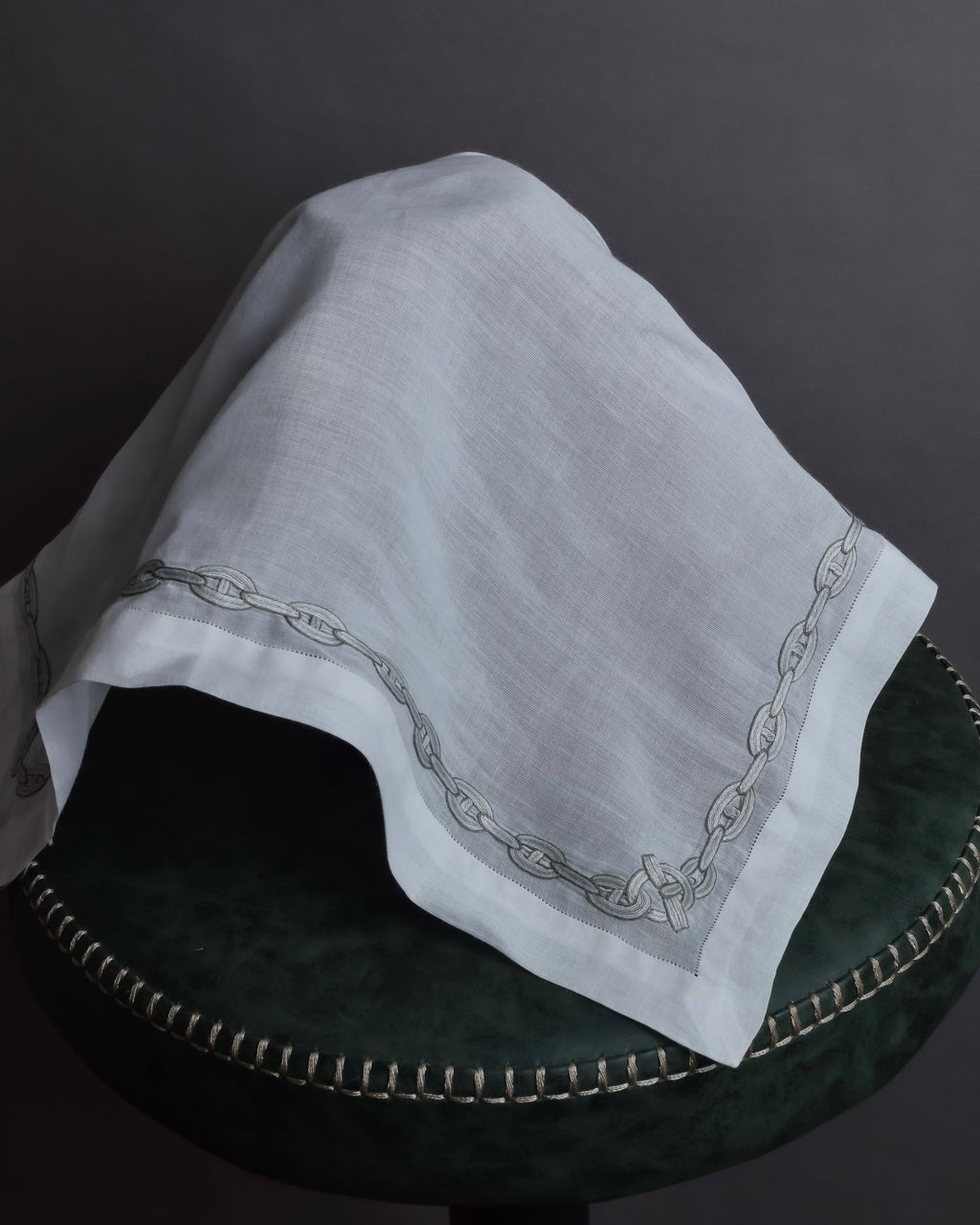 "HERMES" Embroidered knot border cotton scarf