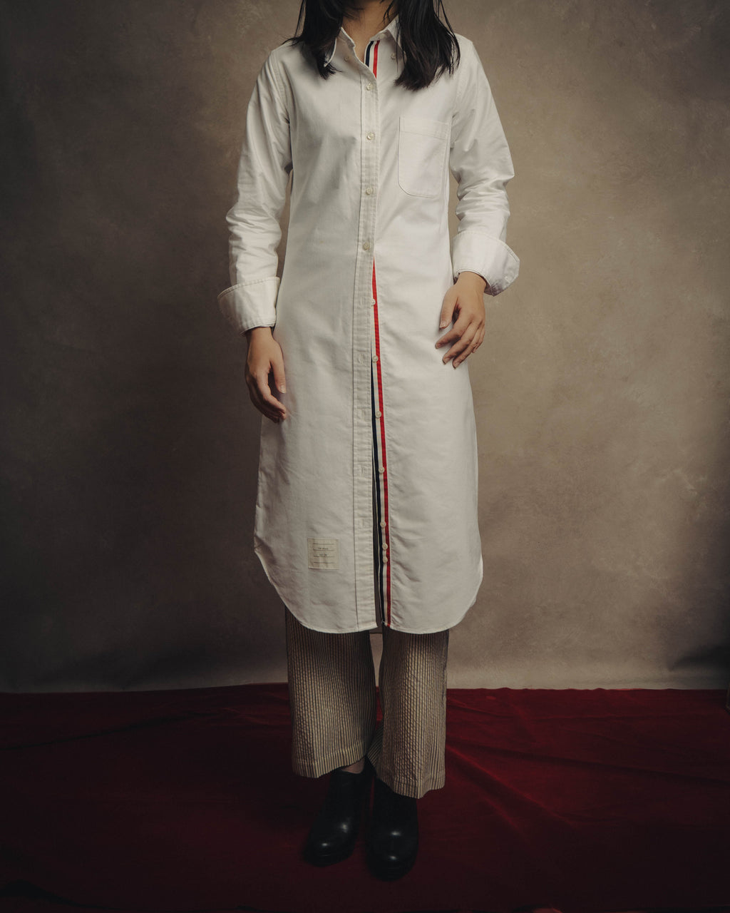 -SPECIAL- “THOM BROWNE” 2010’s tricolor grosgrain oxford shirt dress