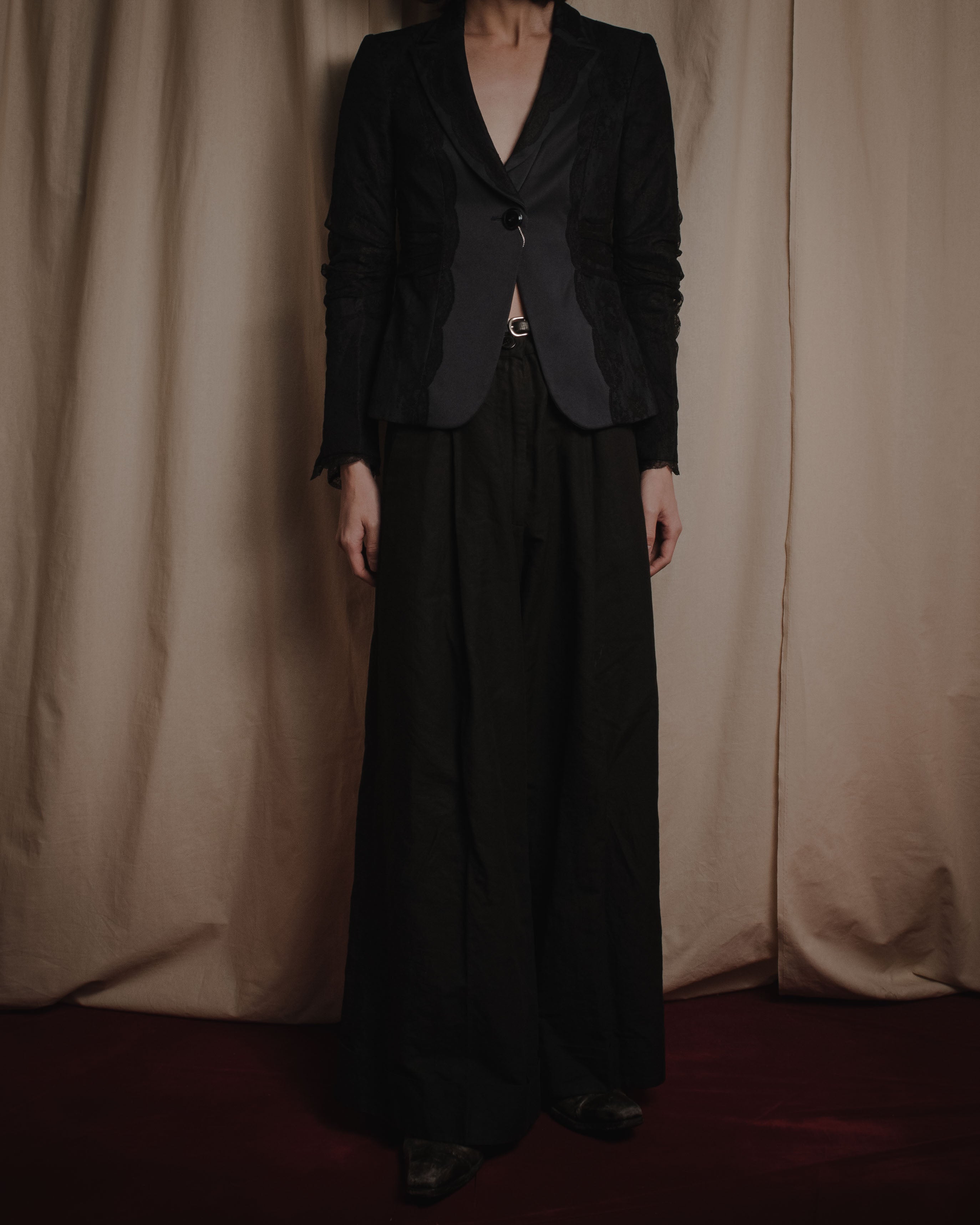 "ARMANI COLLEZIONI" Sheer lace layered tailored jacket