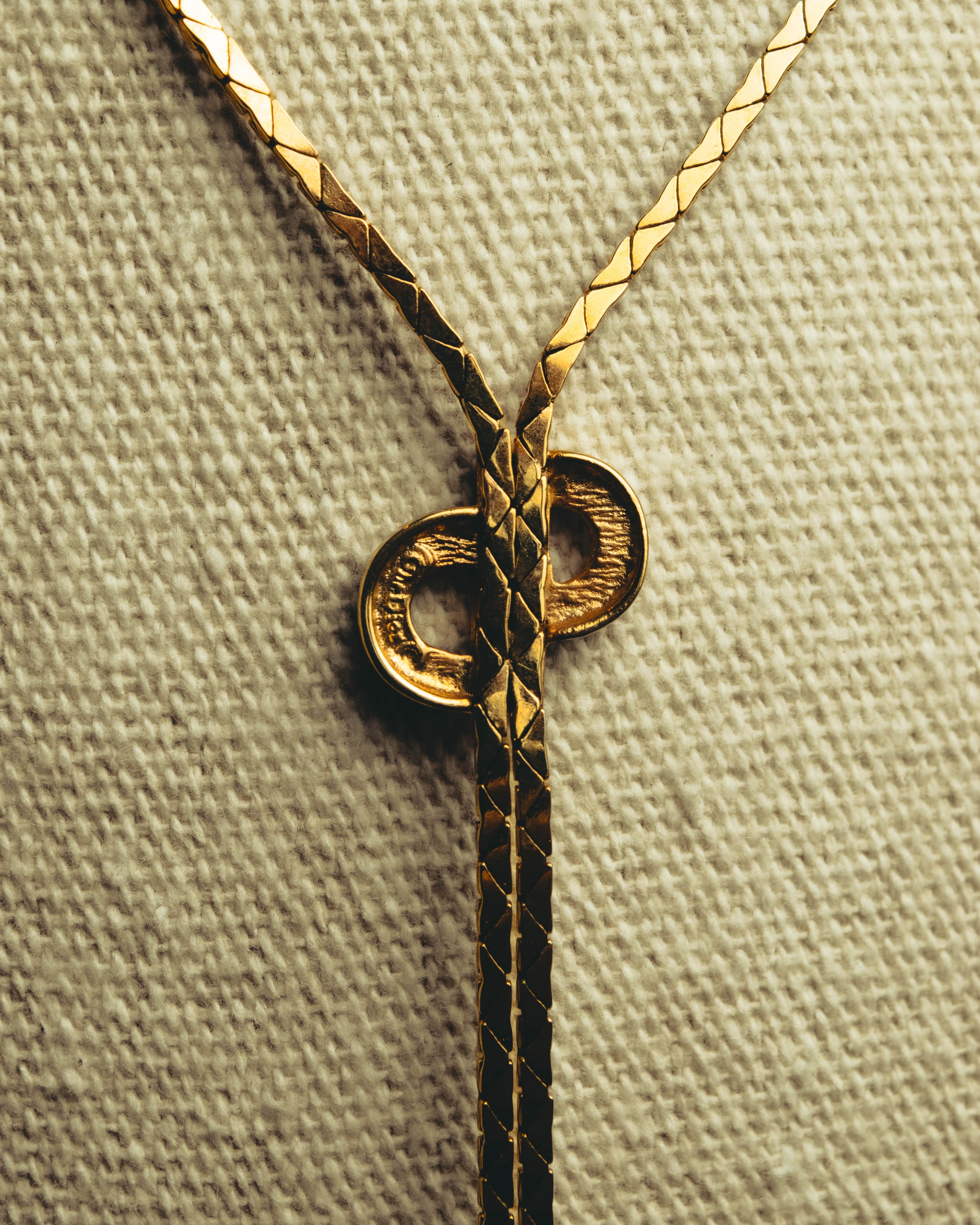 "Christian Dior" 80's-90's Gold tone rhinestone cd lariat necklace