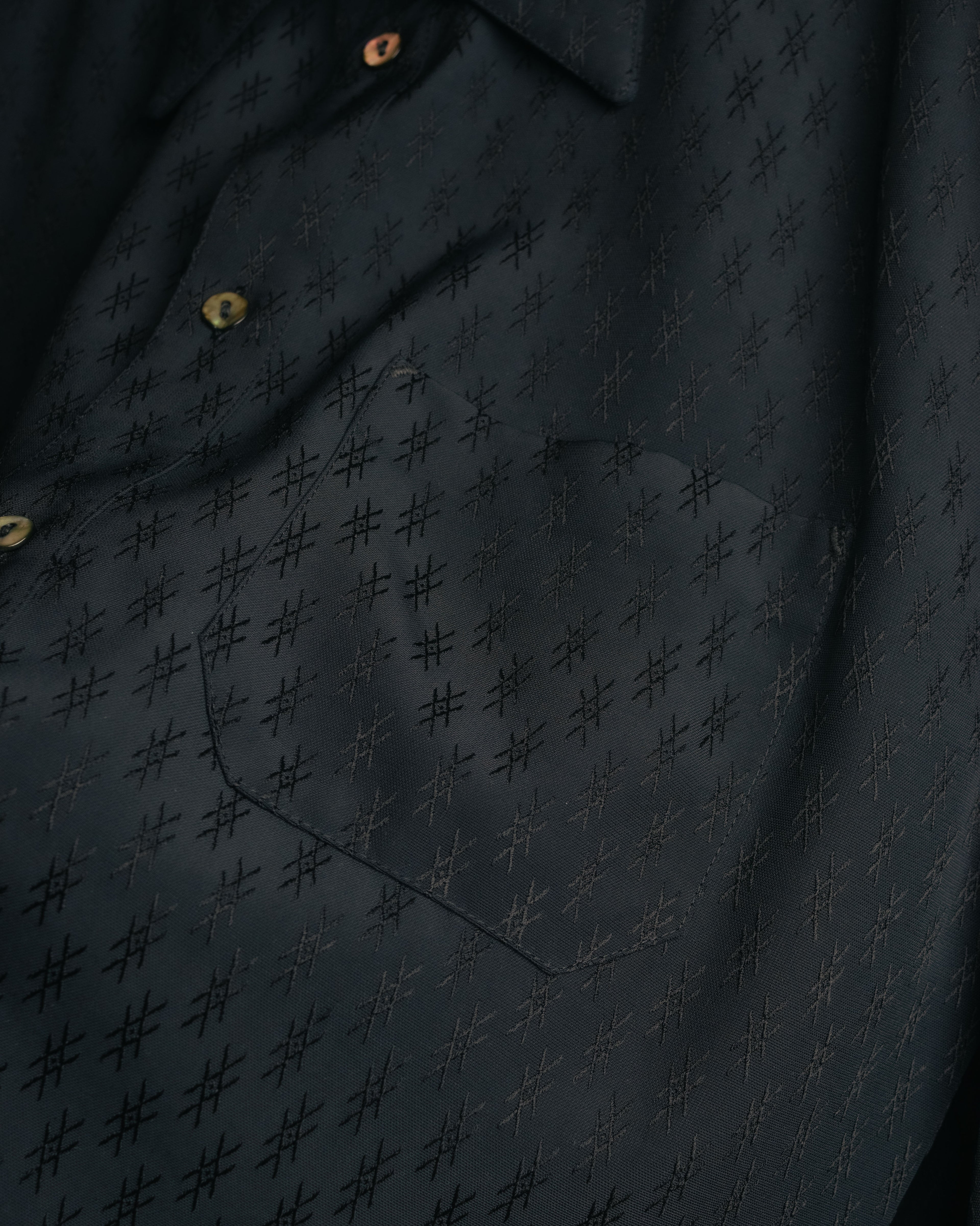 "Jean Paul Gaultier Classique" 90's Geometric jacquard total-pattern shirt with shell buttons