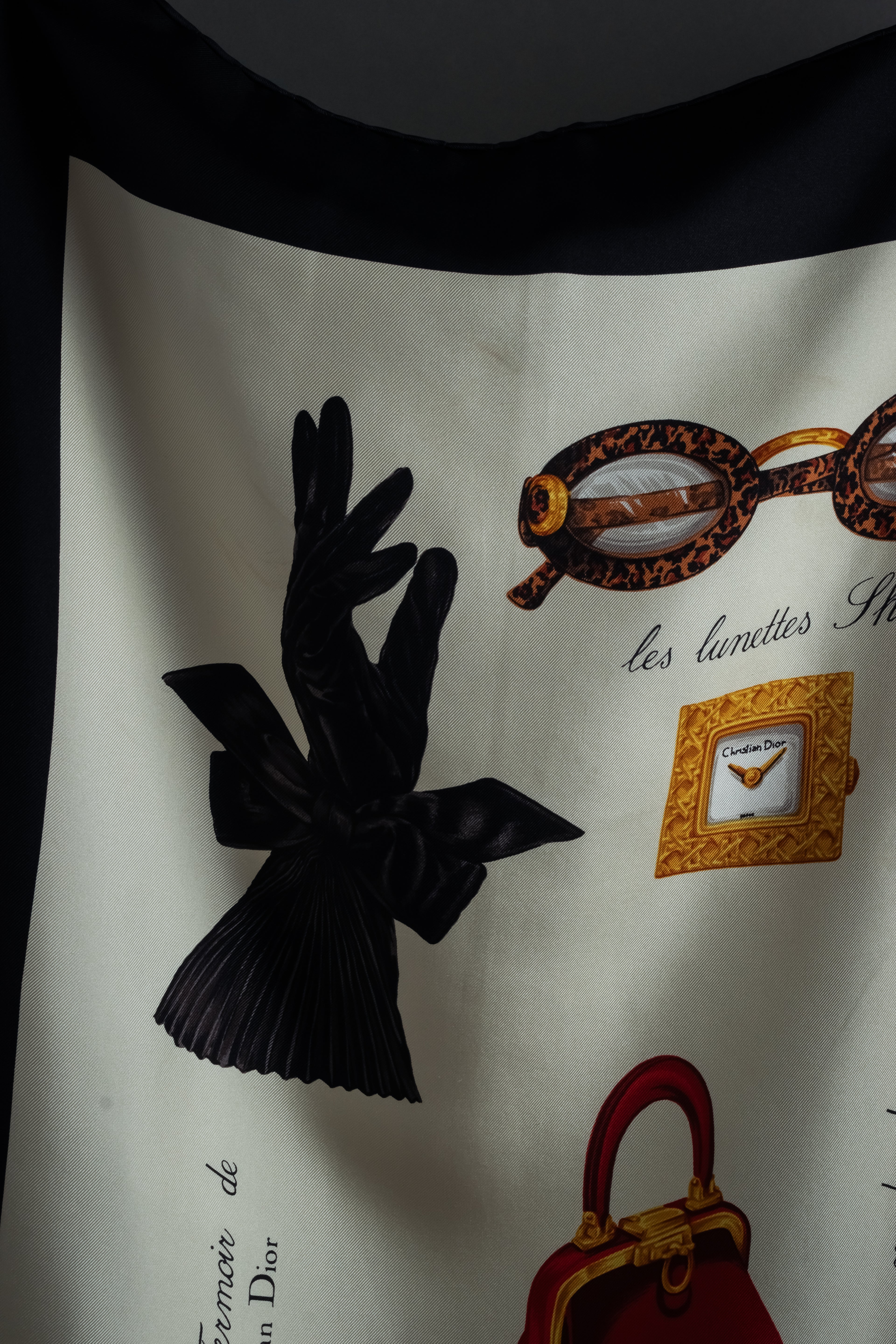 "Christian Dior" Parisian accessory motif silk scarf
