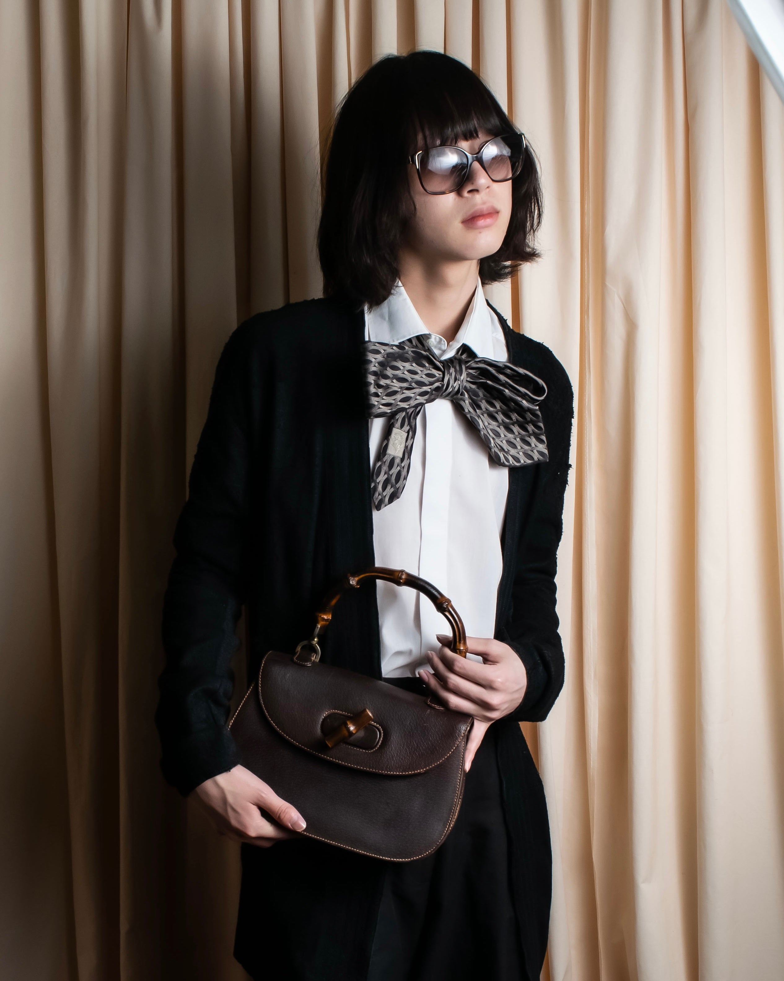 "GUCCI" Cord embroidery glossy necktie