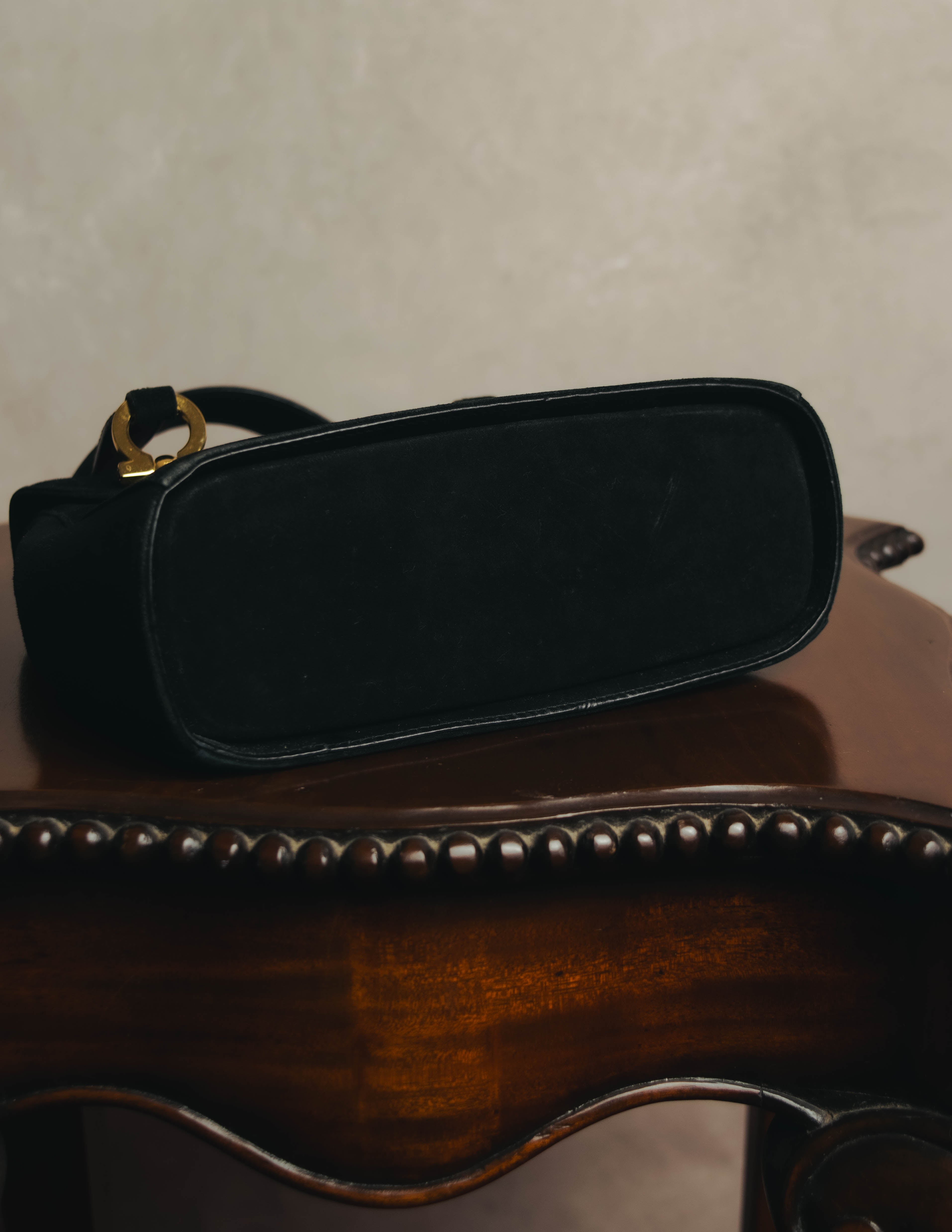 "Salvatore Ferragamo" 90's Black suede top handle handbag
