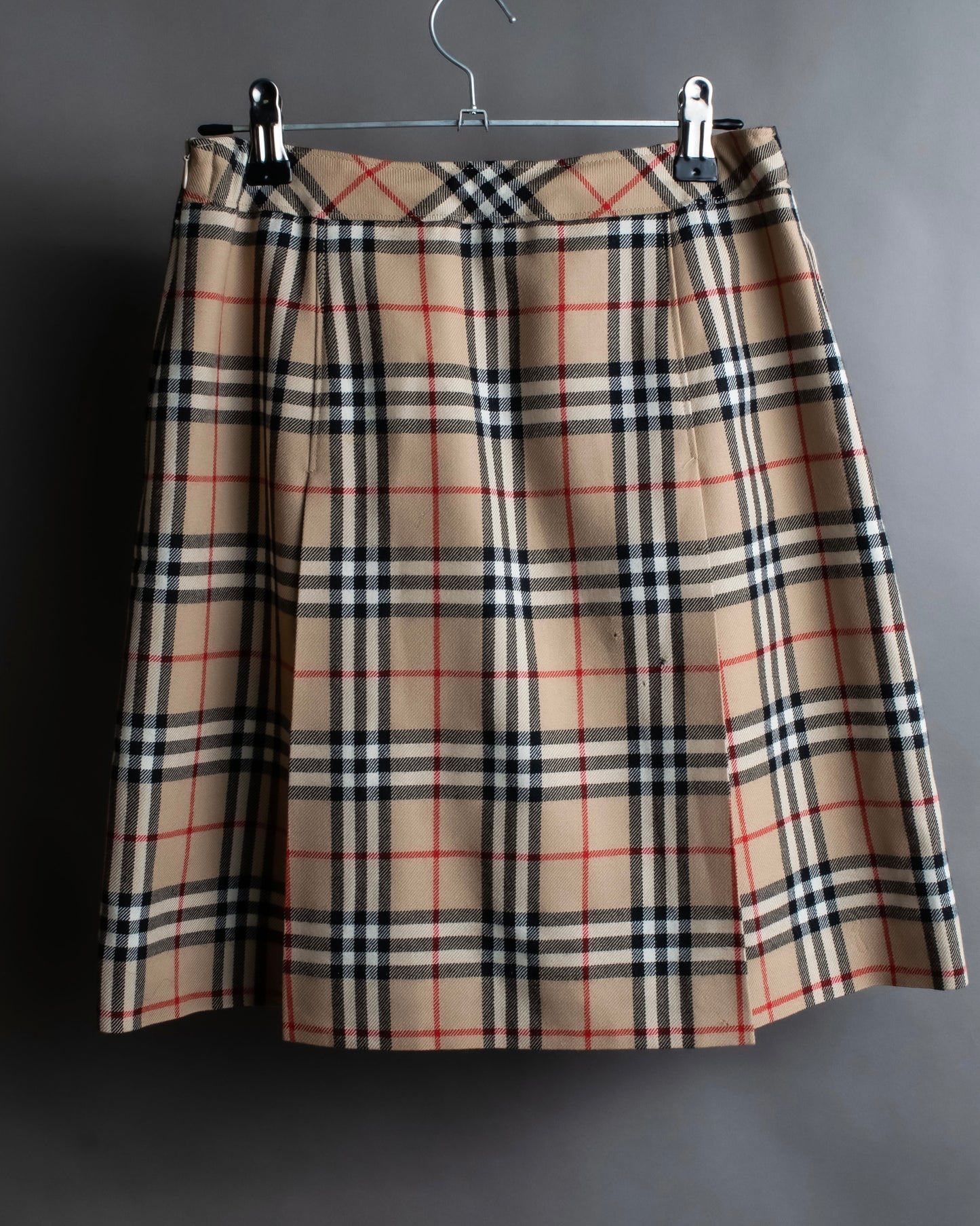 "BURBERRY" Nova check pattern box pleats mid length skirt