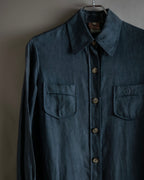 "HERMES" 90's Military detail linen long shirt dress