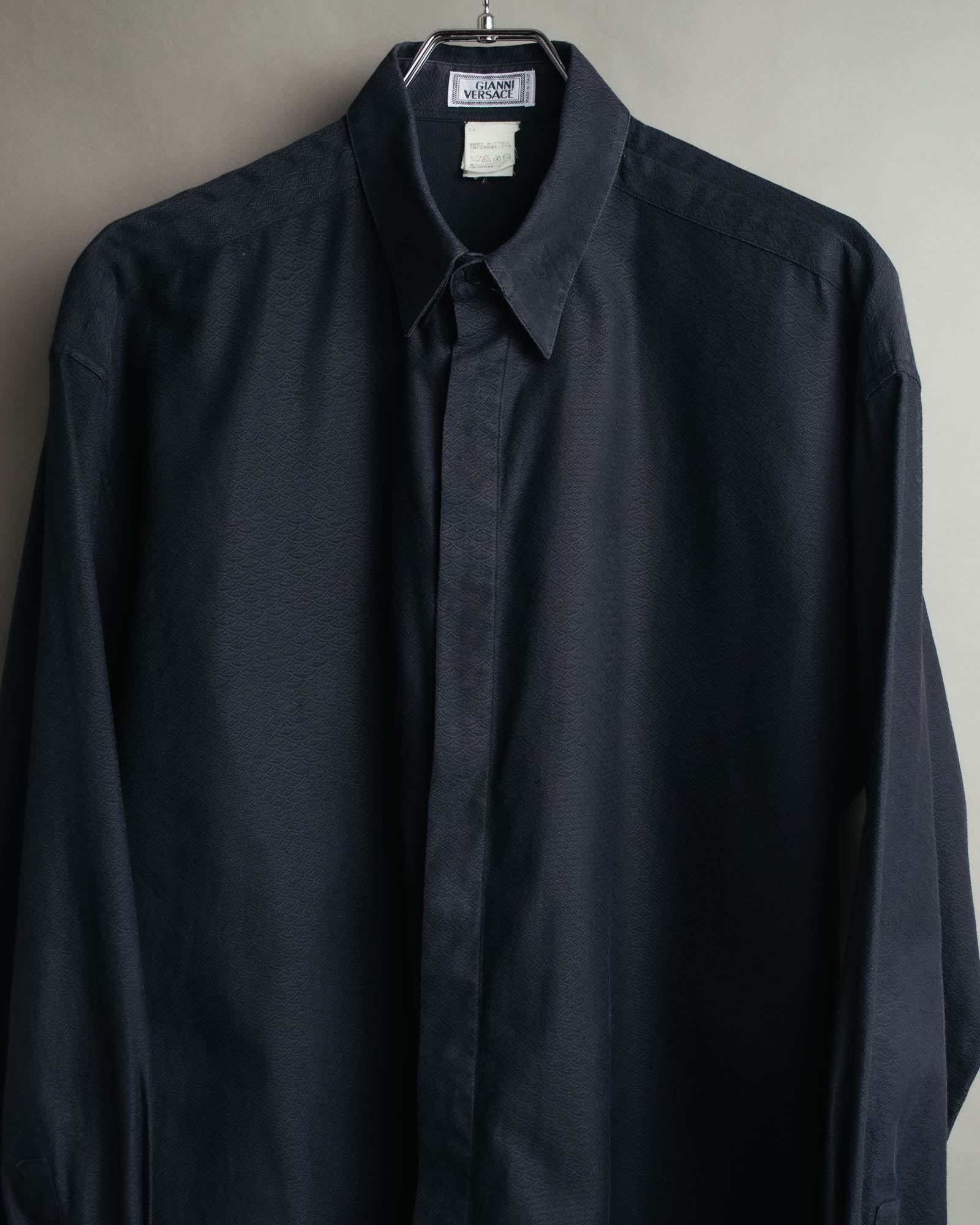 "GIANNI VERSACE" 80's-90's Dark jacquard long sleeve shirt