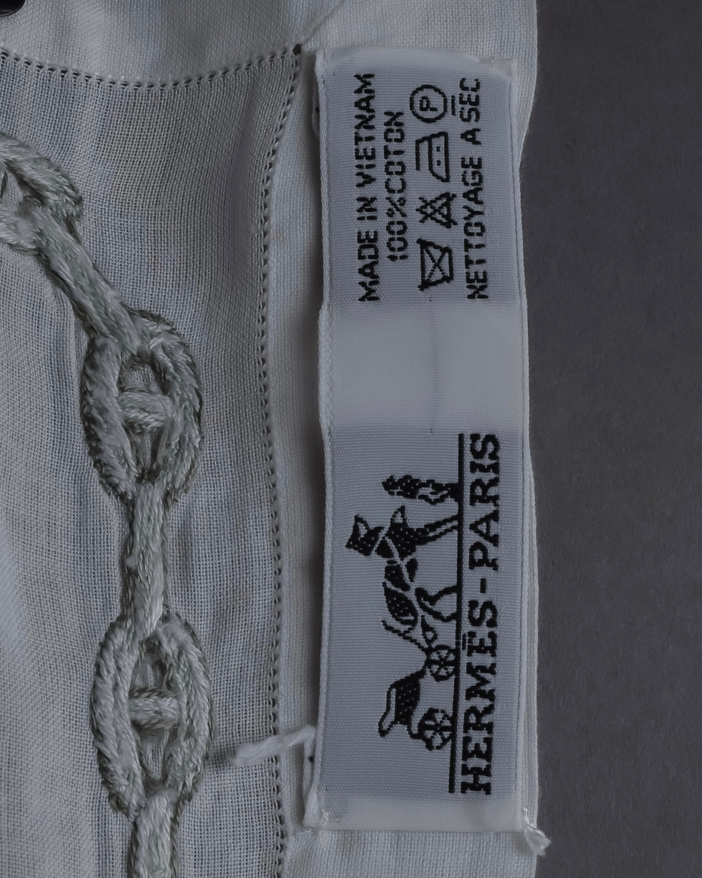 "HERMES" Embroidered knot border cotton scarf