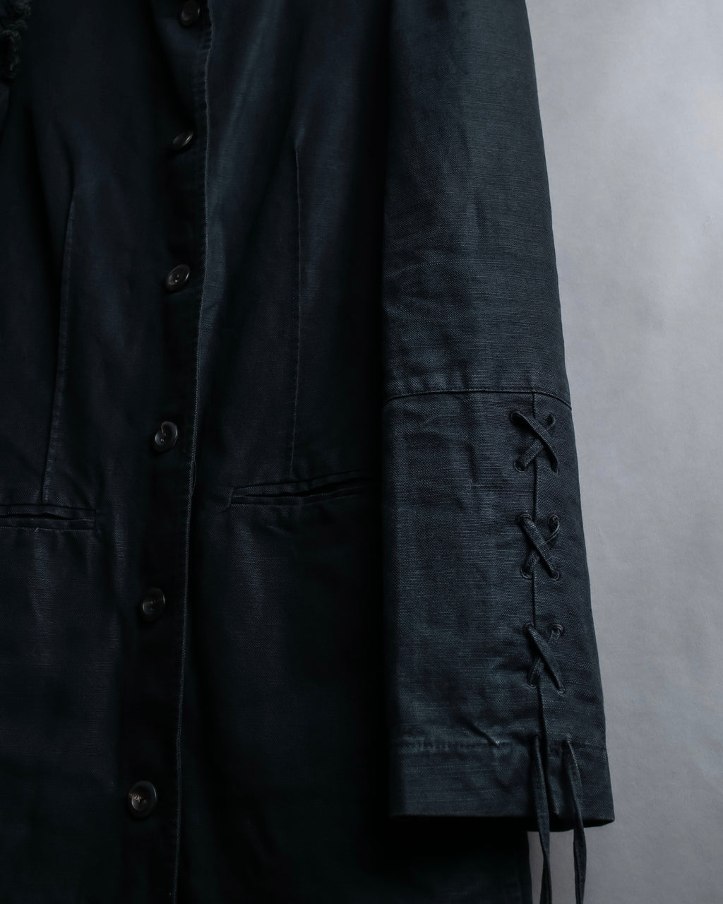 "vanessa bruno" Lace fringe design drawstring cotton linen shirt dress