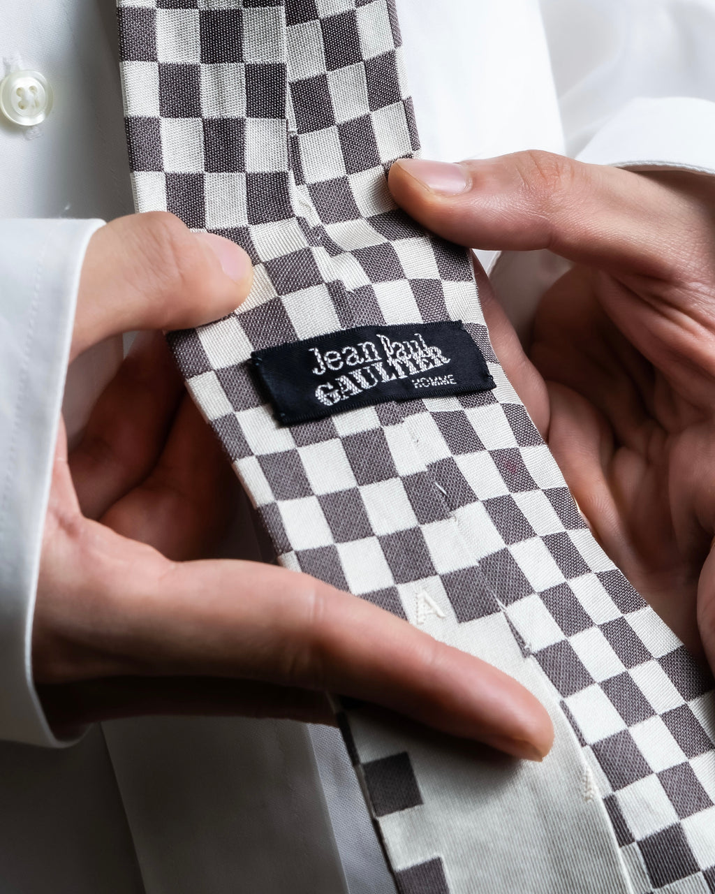 "JEAN PAUL GAULTIER" Check pattern anagram logo engraved square tie