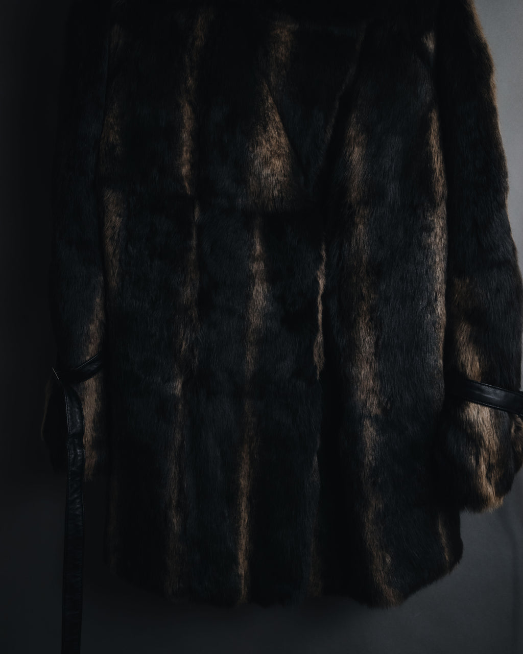 "BIEMME" 00’s striped rabbit fur belted coat