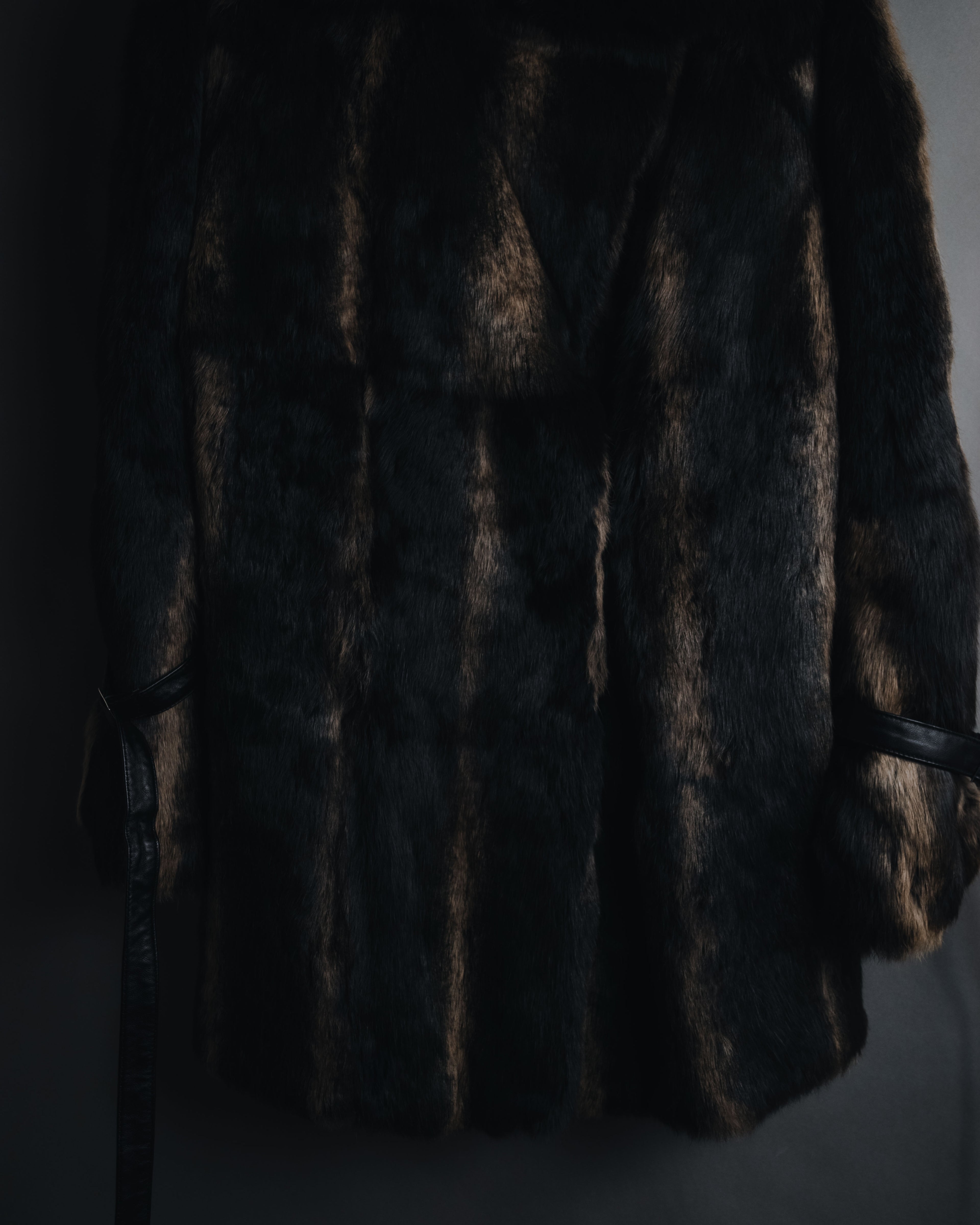 "BIEMME" 00’s striped rabbit fur belted coat