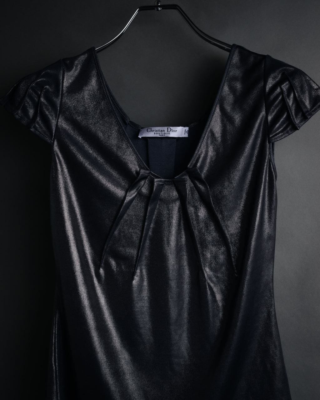“Christian Dior” 2000’s Metallic draped cap sleeve top
