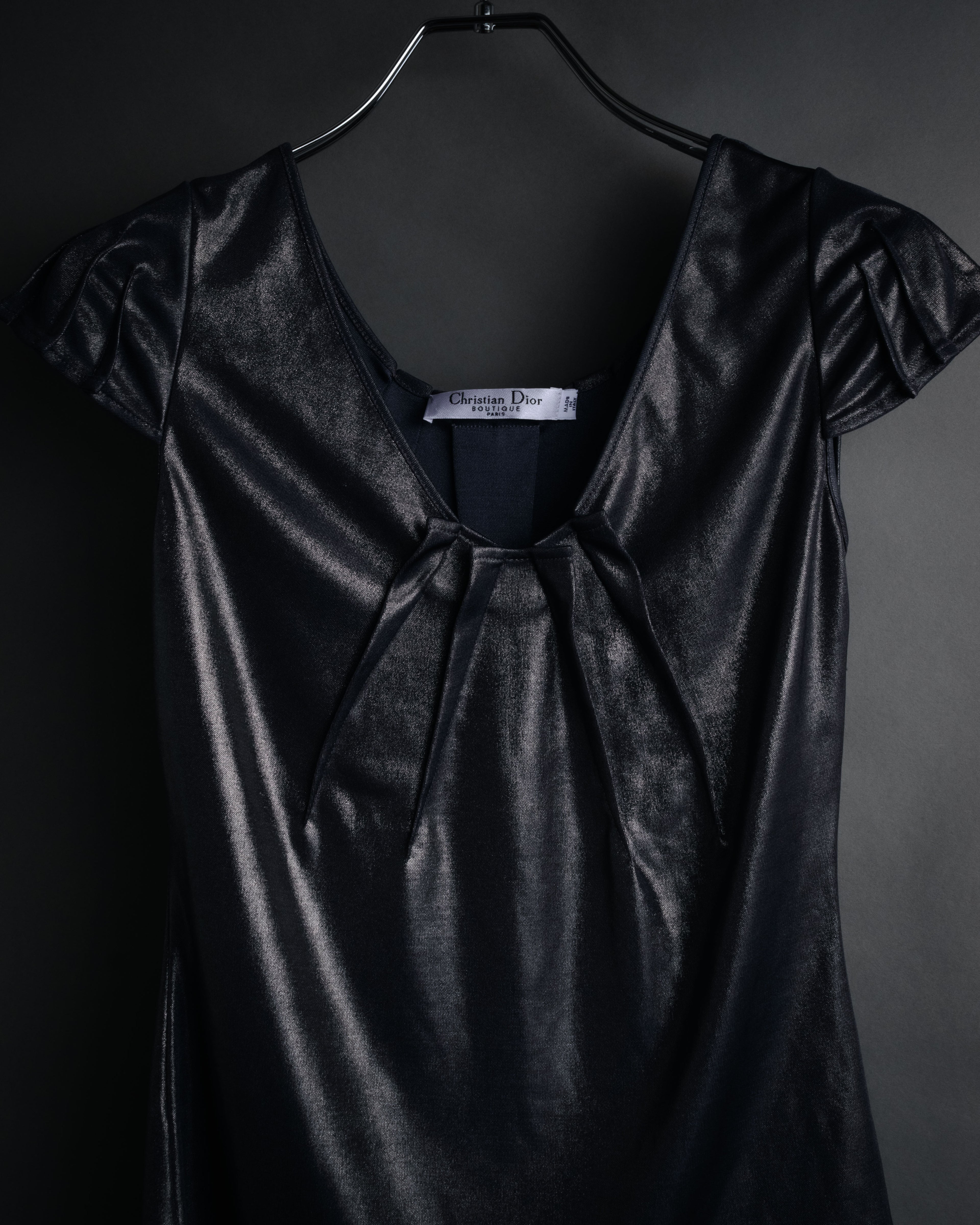 “Christian Dior” 2000’s Metallic draped cap sleeve top