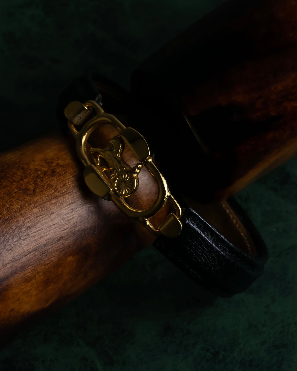 "CELINE" Horse-drawn carriage motif buckle leather bracelet