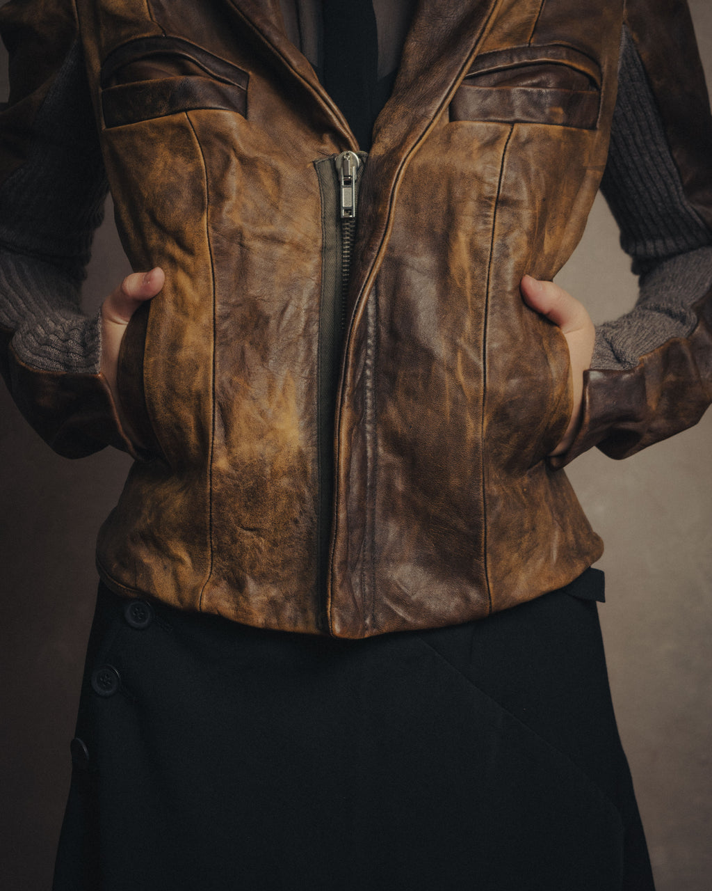 -SPECIAL- “Rick Owens” 00’s Washed lamb leather rib sleeve jacket