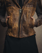 -SPECIAL- “Rick Owens” 00’s Washed lamb leather rib sleeve jacket