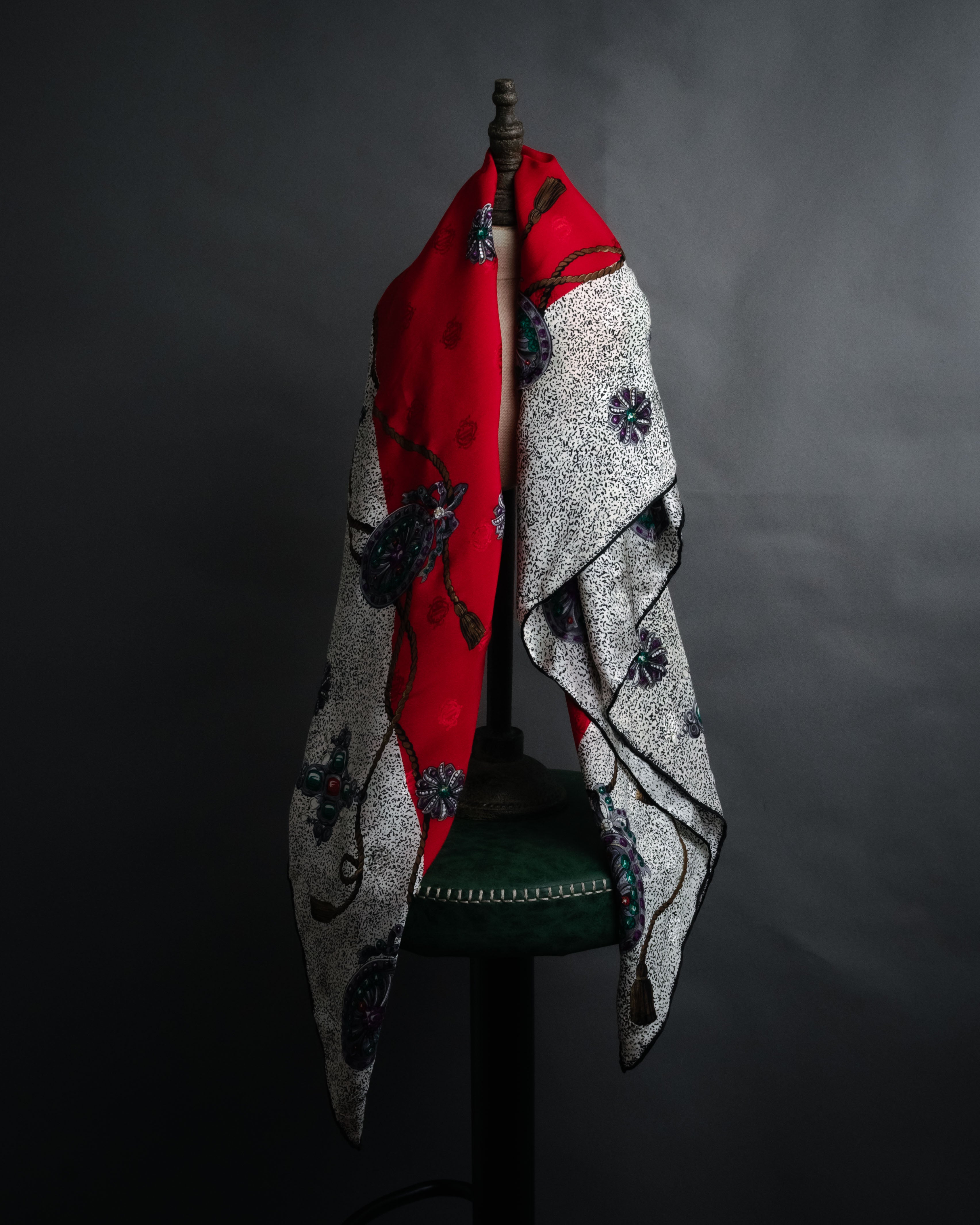 “Christian Dior” 80’s-90’s Jewelry motif monogram silk scarf