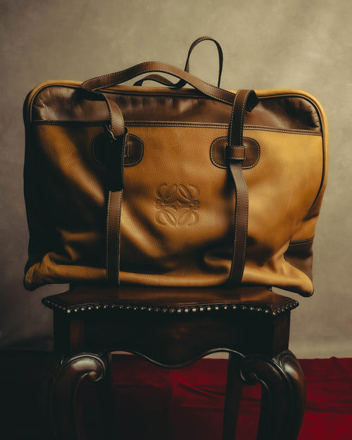 -SPECIAL- “LOEWE” 90’s Anagram embossed wide-opening leather boston bag