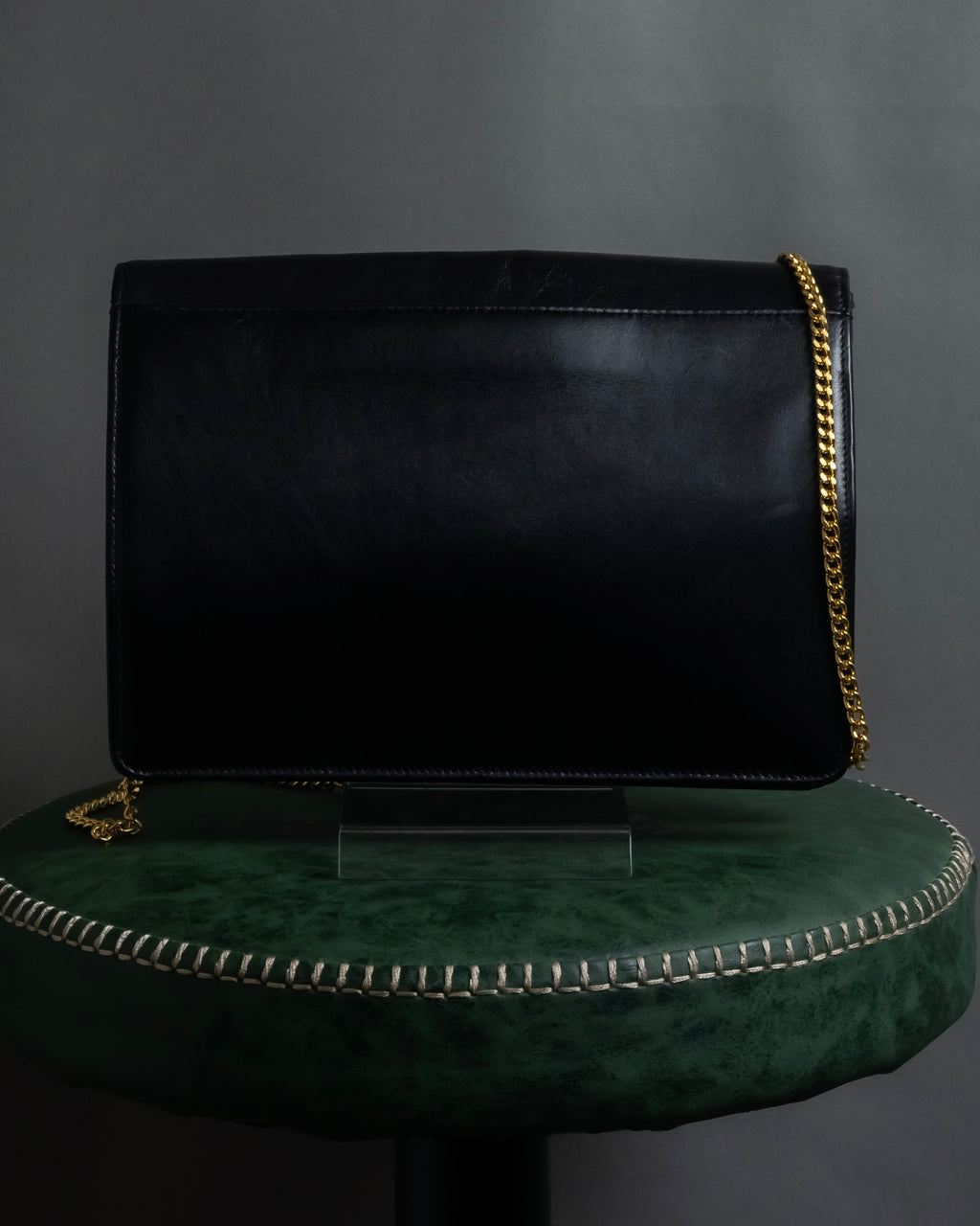"Christian Dior" 70's-80's Radial drape design gold chain leather shoulder bag