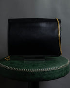 "Christian Dior" 70's-80's Radial drape design gold chain leather shoulder bag