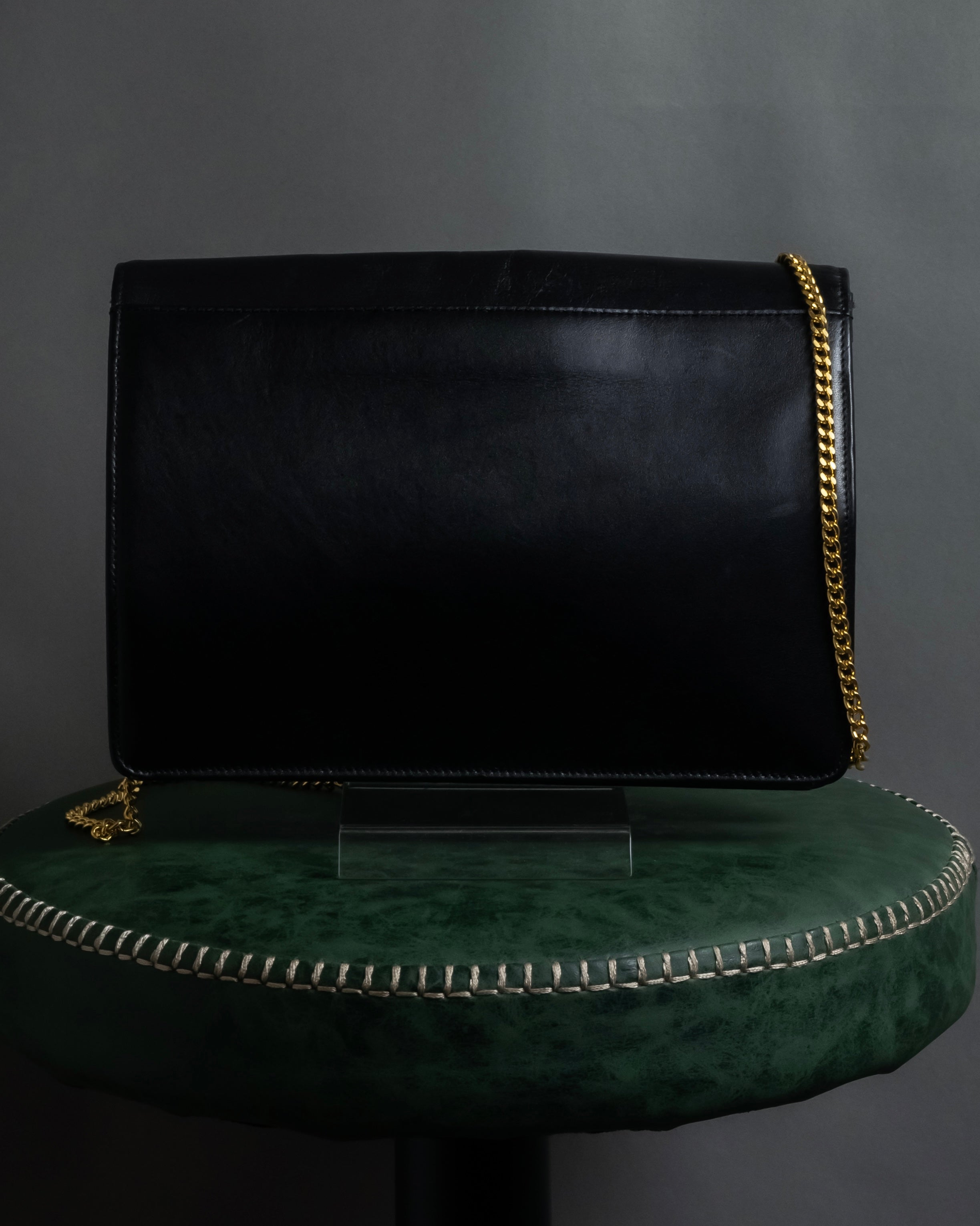 "Christian Dior" 70's-80's Radial drape design gold chain leather shoulder bag