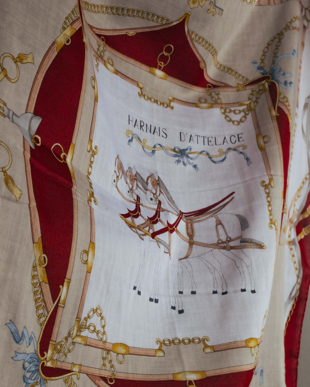 "CELINE" 90's-00's Vintage equestrian harness motif cotton handkerchief scarf