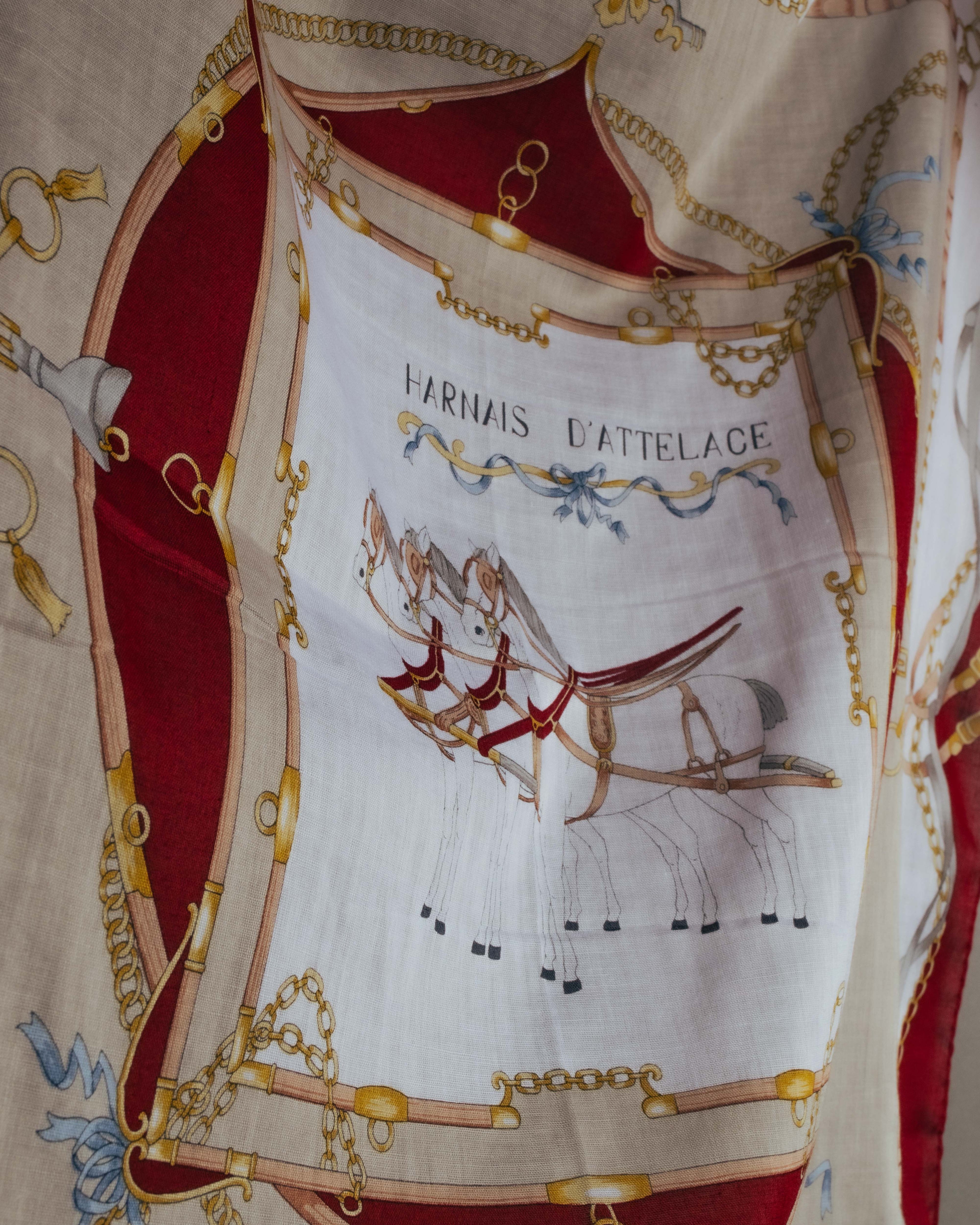 "CELINE" 90's-00's Vintage equestrian harness motif cotton handkerchief scarf
