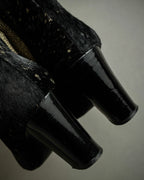 "CHANEL" Gold particle design pony leather heel boots