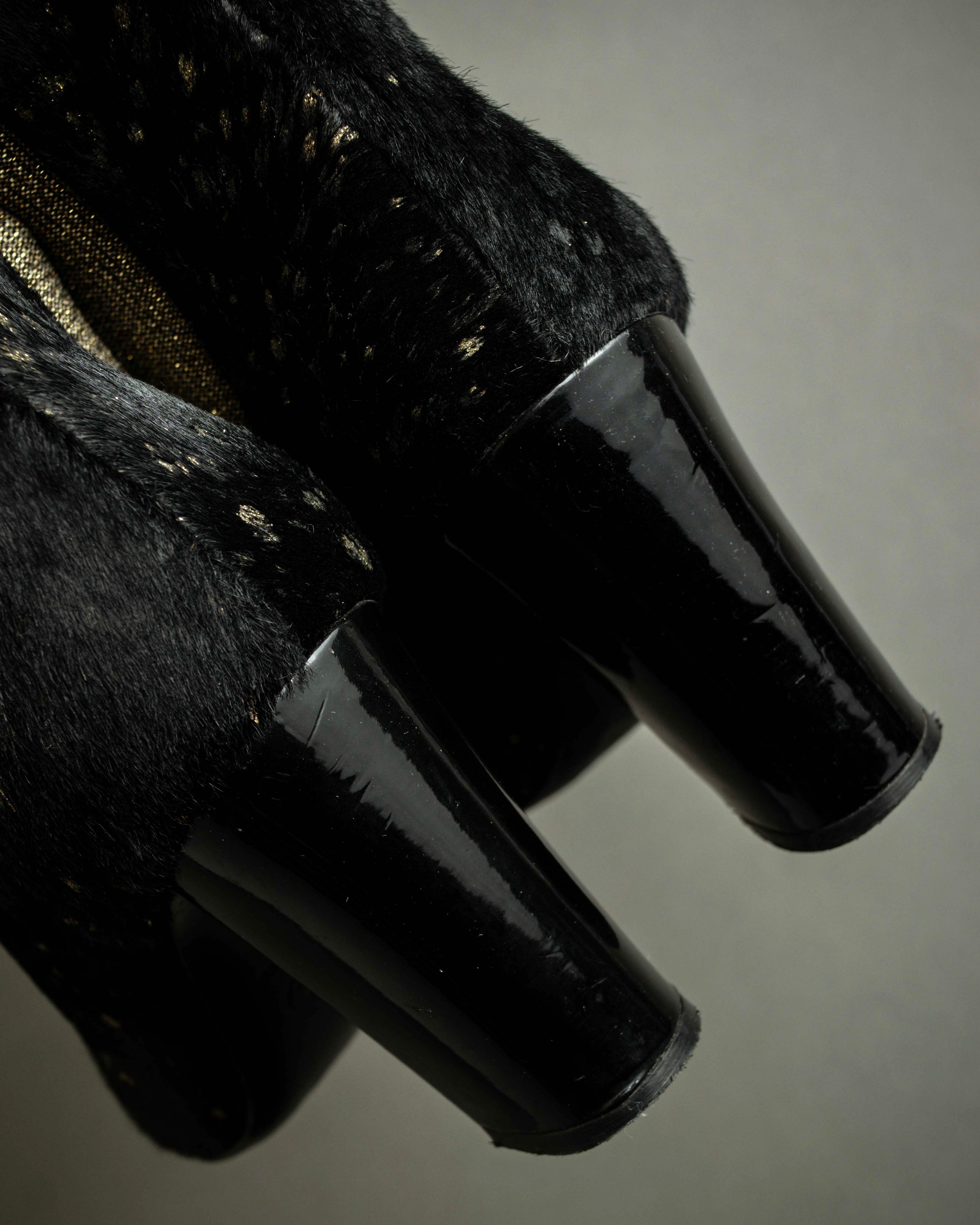 "CHANEL" Gold particle design pony leather heel boots