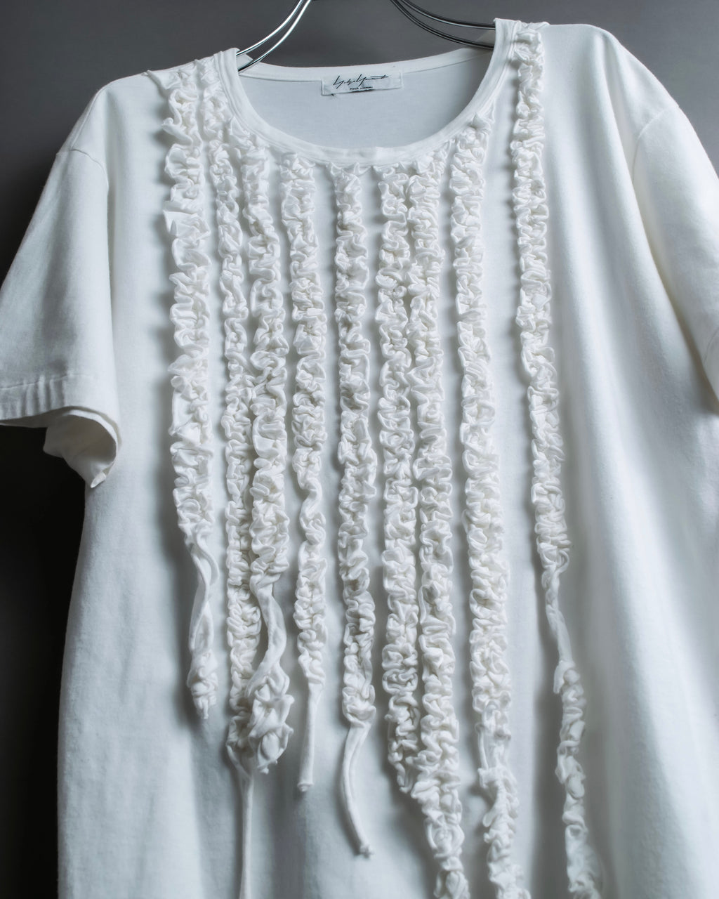 "Yohji Yamamoto POUR HOMME" Long ruffle design soft cotton T-shirt