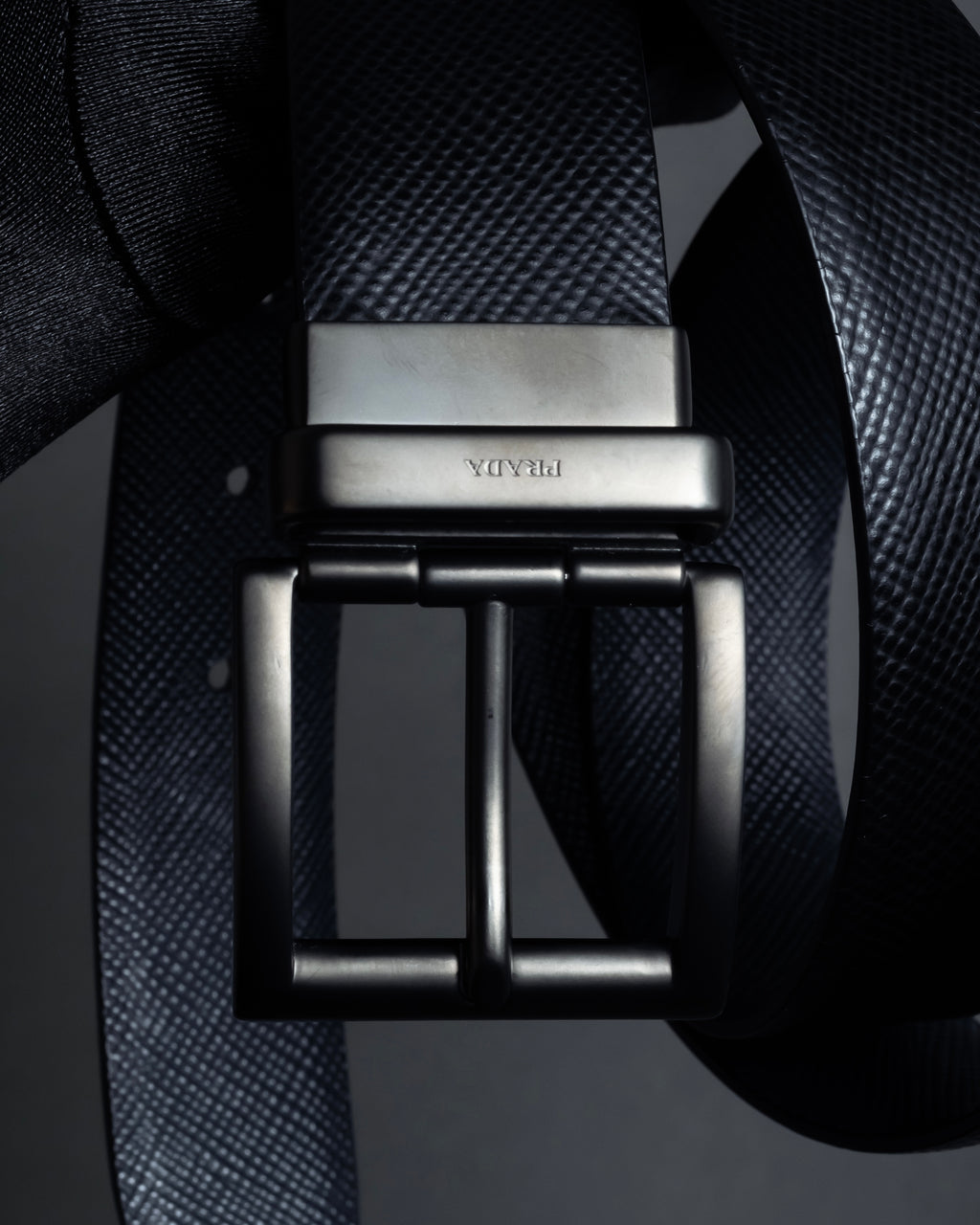 "PRADA" Black x blue reversible design belt