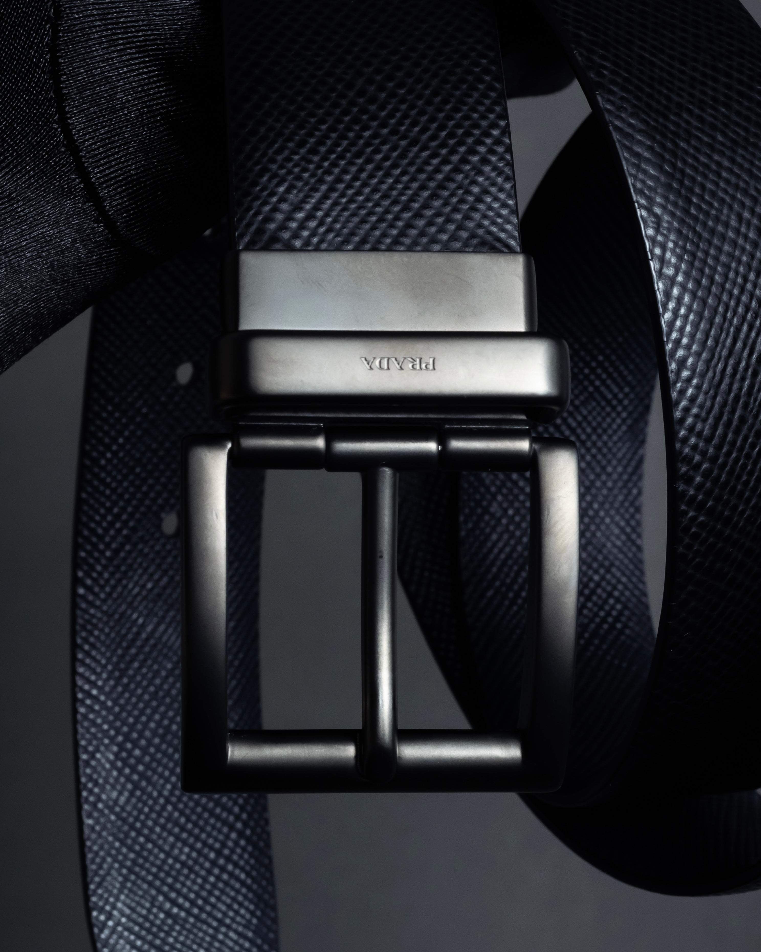 "PRADA" Black x blue reversible design belt