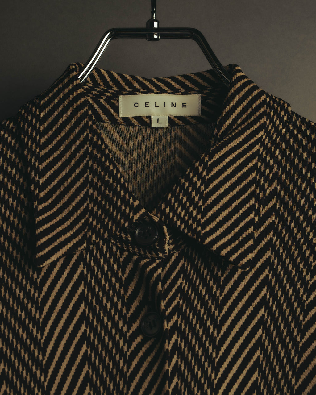 “CELINE” 90’s-00’s Chevron patterned long shirt dress
