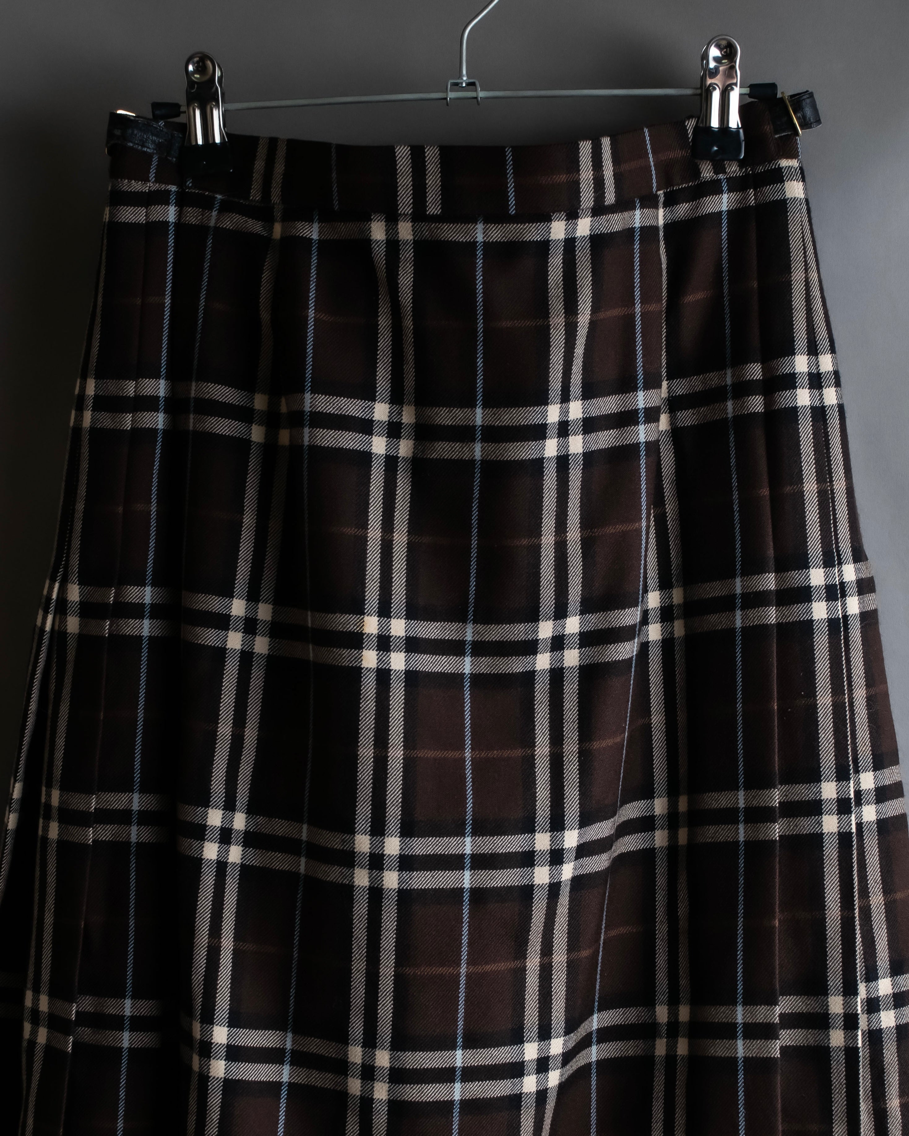 "BURBERRY" Brown tartan check pleated wrap skirt