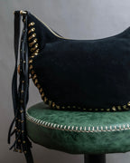 "MICHEAL KORS" Crescent fringe leather braided design shoulder bag