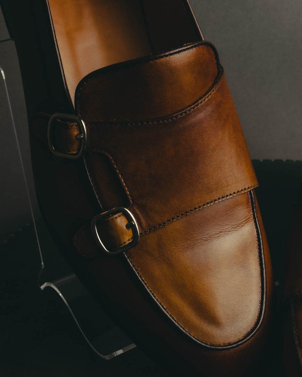 “Berwick 1707” 2010’s Patina aniline leather double monk shoes